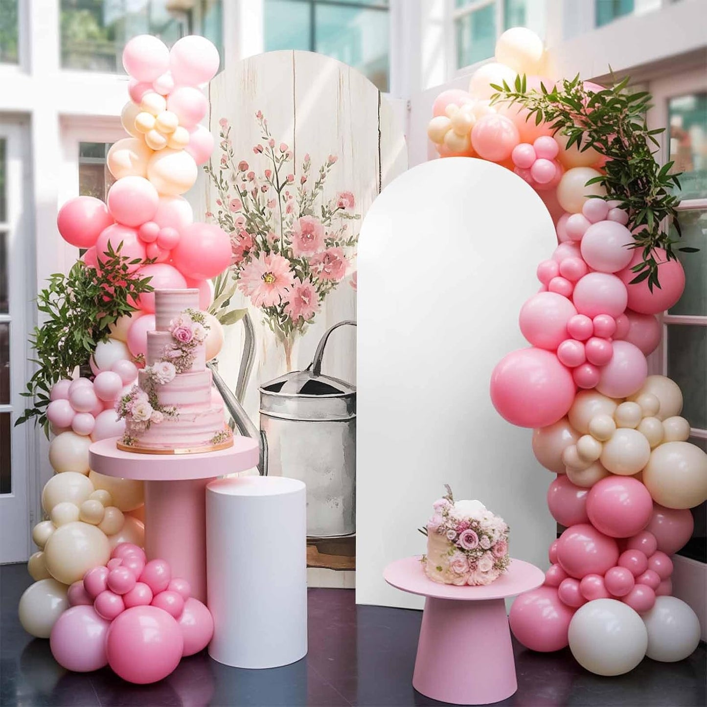 Jnbasdffb 7.2 Pink Spring Floral Wedding Arch Cover, Stretchy Spandex Arch Backdrop Stand Covers FT, Modern Oil Painted