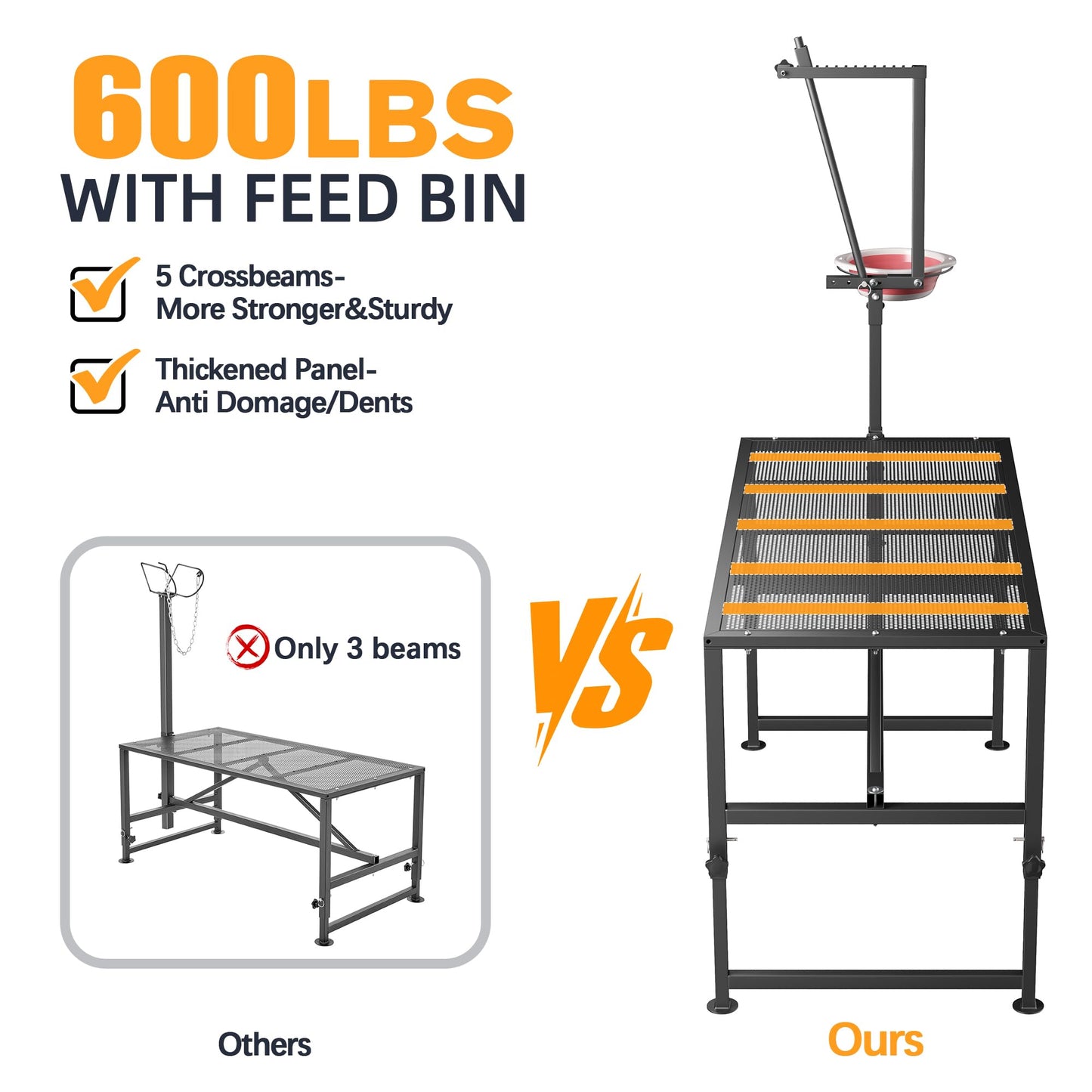 SKONYON Goat Milking Stand With Feeder: Heavy Duty 600lbs Goat Stand | 47x23 Inch Livestock Table With Adjustable Headpiece & Legs | Hoof Trimmers Shearing For Goats & Sheep | Sheep Stand Black