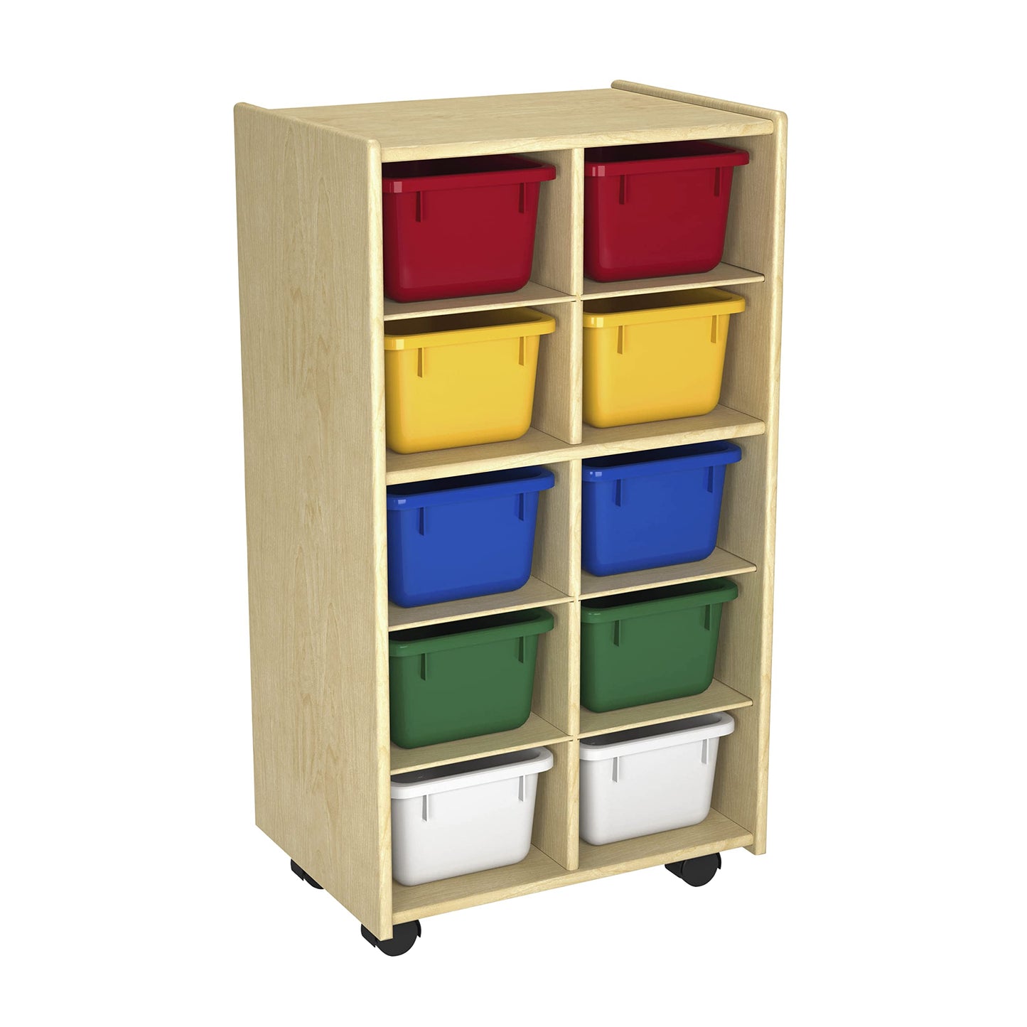 Childcraft Mobile Cubby Storage Unit, 10 Bin Capacity, Wooden, 19-1/2 x 14-1/4 x 36 Inches