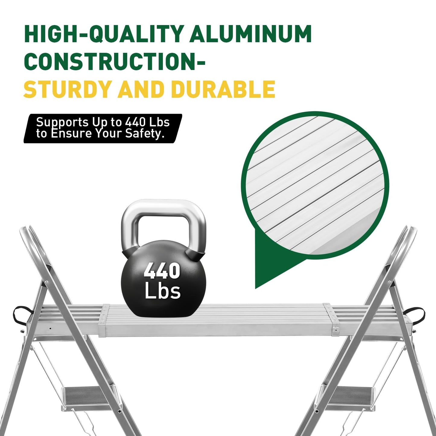 Aluminum Telescoping Plank, 6-9Ft Aluminum Work Platform, 440Lbs Capacity, 12.5 Inch Width, Scaffold Plank w/Skid-Proof Surface
