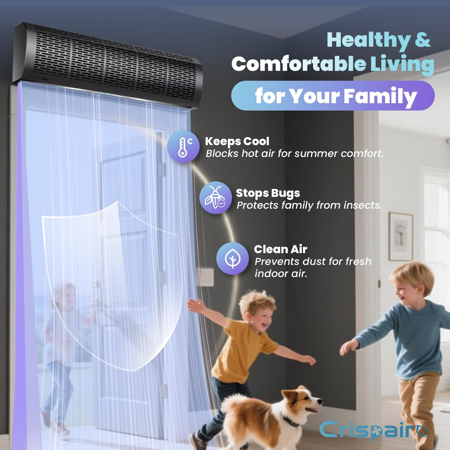 Crispaire 36" Black Air Curtain with Magnetic Door Switch 1527 CFM/2559 FPM Two-Speed Adjustable 180W Powerful Commercial Indoor Air Door Easy Installation Industrial Fan (Not an air conditioner)