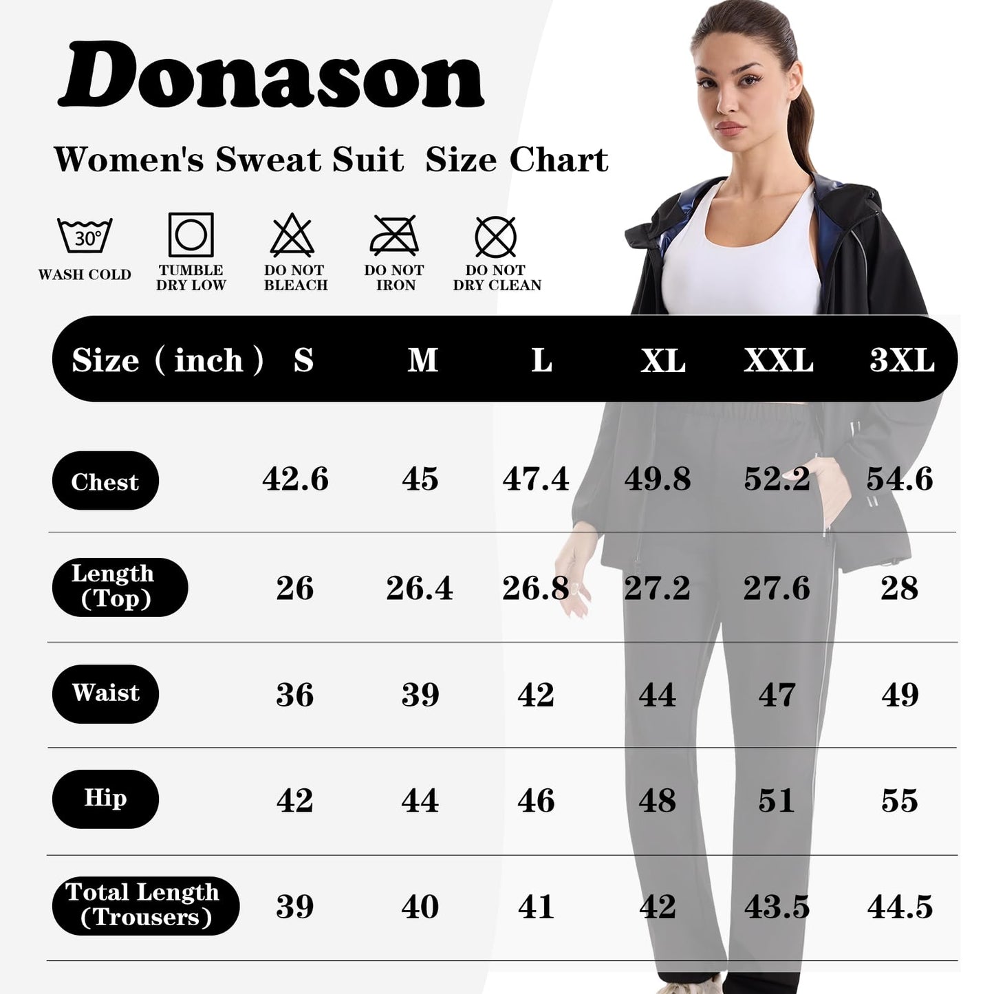 Donason Women's Sauna Suit Sweat Shapewear for Weight Loss Body Shaper with Zipper Heat-Trapping Long Sleeve Tops Workout Pants Durable Gym Fitness Sweatsuits Lightweight Exercise Jacket (Blue)