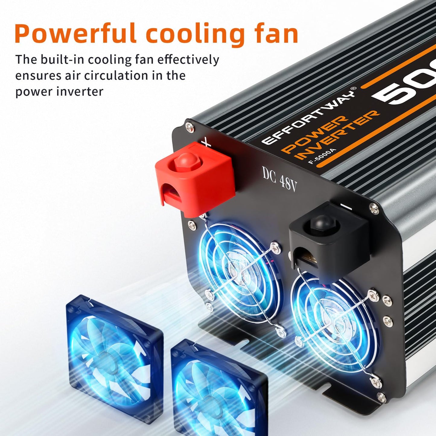 EFFORTWAY Power Inverter DC 48V to AC 110V/120V Converter with LCD Display, Wireless Controller, Cable Pair,AC outlets USB.RV Travel,Suitable for Camping,and Off-Grid Solar Systems (5000w -48v)