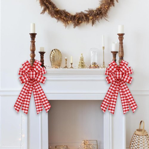 Buffalo Plaid Wreath Bow by Large Red | Rustic Farmhouse Burlap Decor for Indoor & Outdoor Events