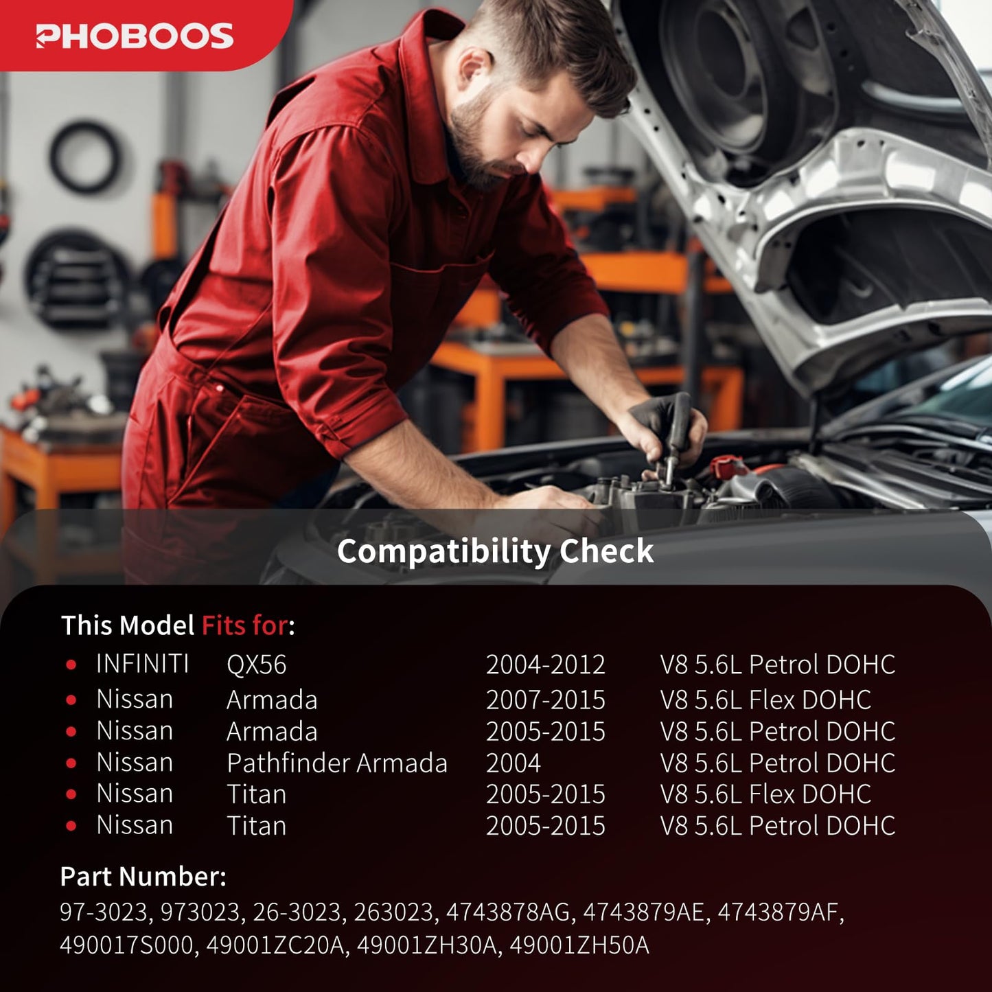 PHOBOOS Hydraulic Power Steering Rack and Pinion Assembly Compatible with Nissan Titan 2004-2015, Armada 2005-2015, Pathfinder Armada 2004 & Infiniti QX56 2004-2012, V8 5.6L, New Unit, Ref. 97-3023