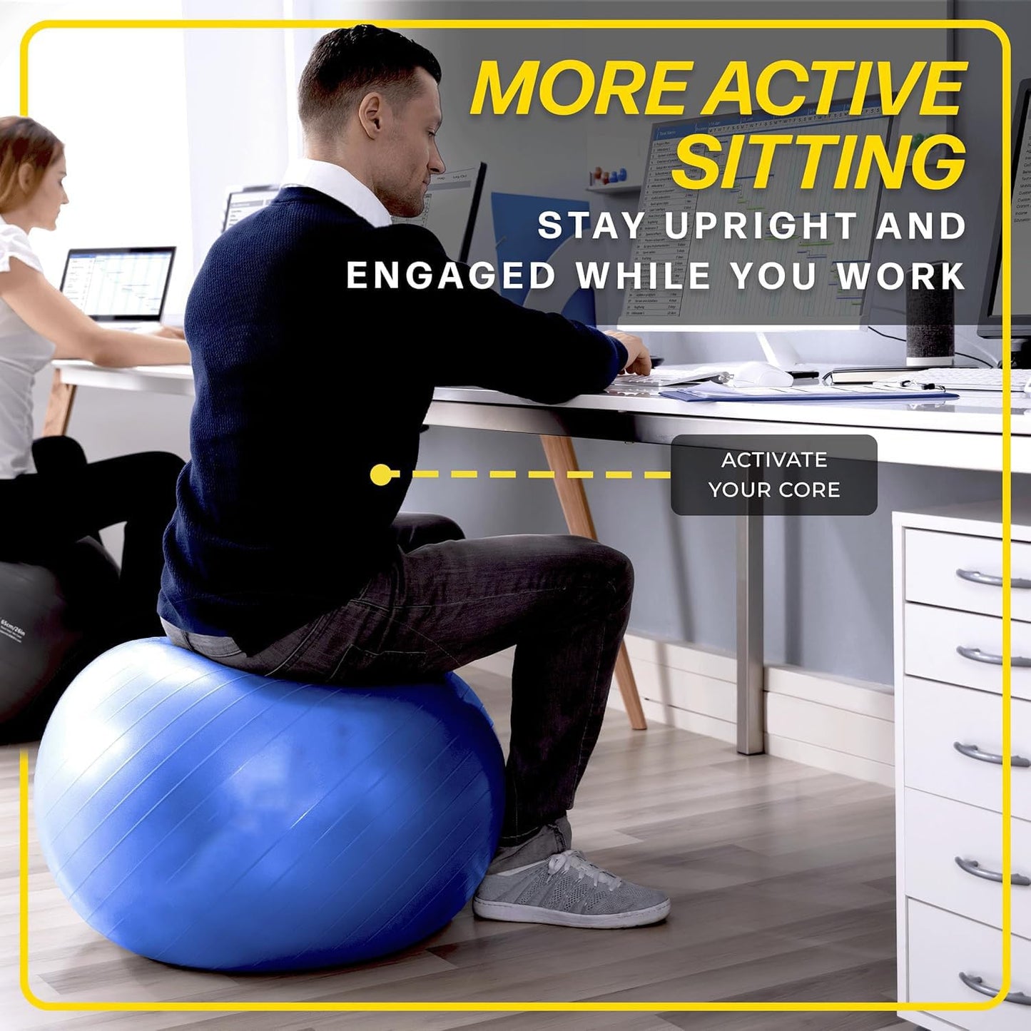 BREFR 26 Inch Exercise Ball, Yoga Ball for Workout, Balance Stability, Fitness Ball for Office, Home, Gym, Balance Balls with Quick Pump (Blue)