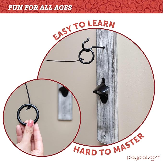 Play Platoon Hook and Ring Toss Bar Game for Adults - Wood Toss Ring Game for Adults - Perfect Home, Basements, & Bar Gifts