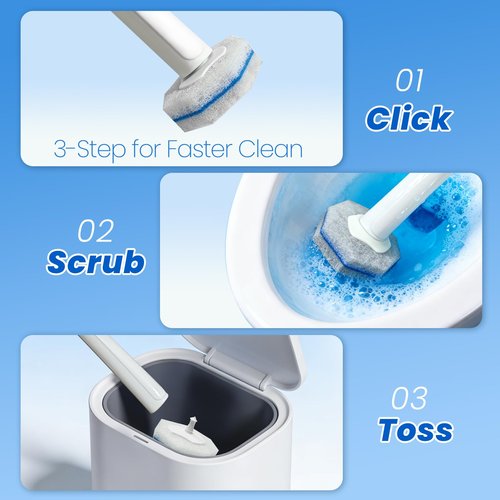 40 Disposable Toilet Brush Refills Srubber Pads, Wall Mounted Toilet Bowl Holder Set Toilet Cleaning System Starter Kit, Scrubbing Toilet Wand Pads