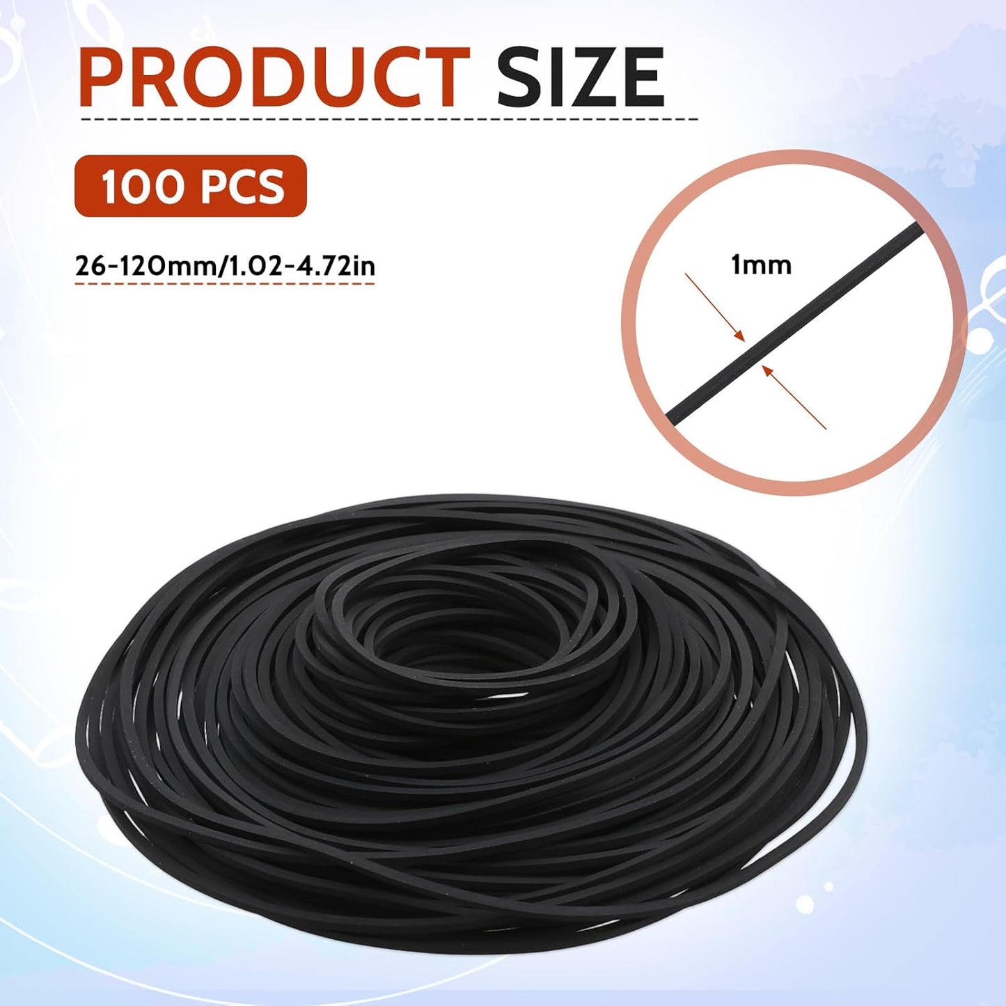 Sliverdew 100 Cassette Cassette 26-120 mm Cassette 1mm Pcs Recorder Rubber Belts Recorder Repair Maintenance Mix Flat