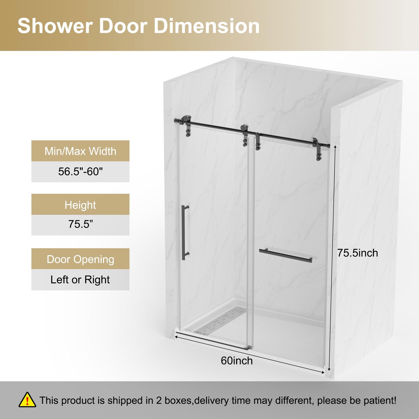 Shower Door 56-60" W × 76" H Glass Shower Door,Frameless Shower Door with Handle and Seal Strip for Waterproof,Sliding Shower Door in Stylish and Modern,Black