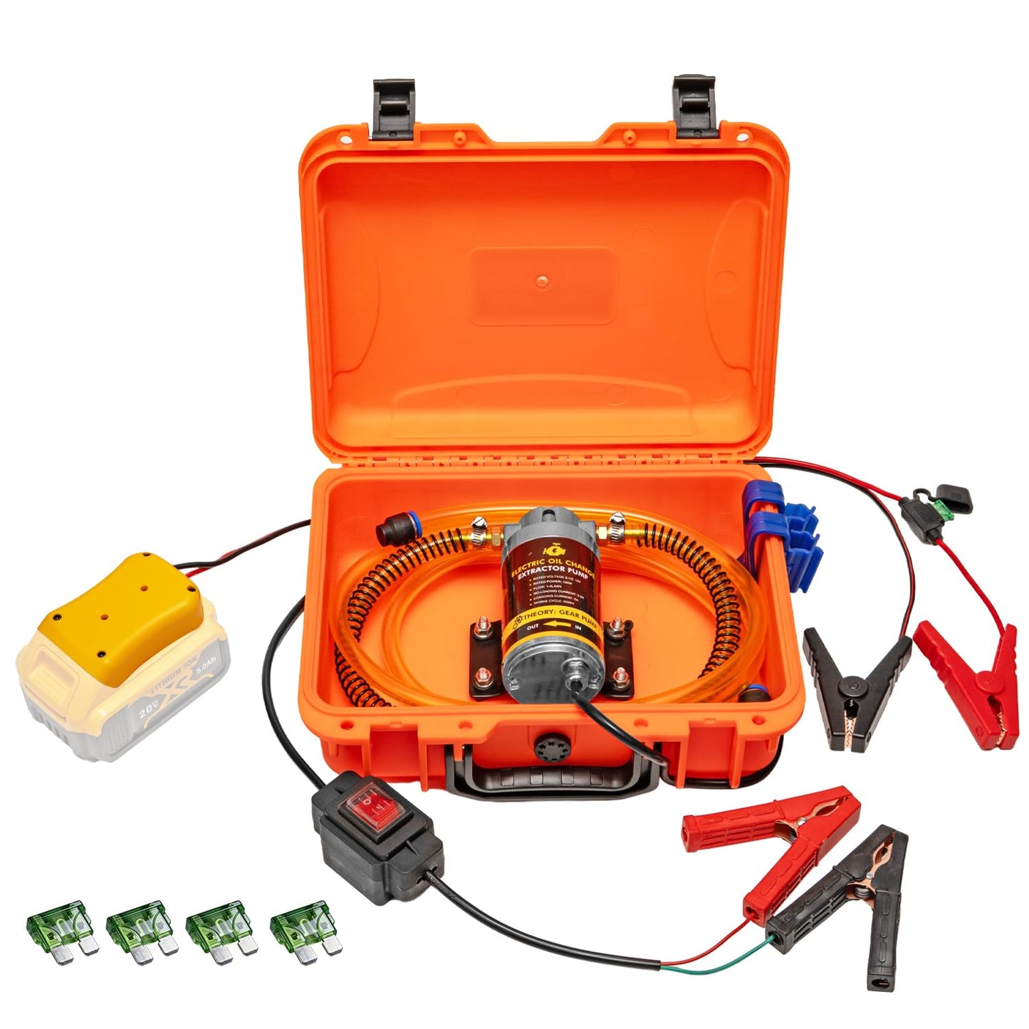 SYHXYSOO 100W Electric Oil Change Extractor Pump, 1-4L/min Oil Transfer Pump for Engine/Transmission/Gear Oil Change, Compatible with DeWalt 20V Battery(Oil Pump-B+Yellow Adapter)