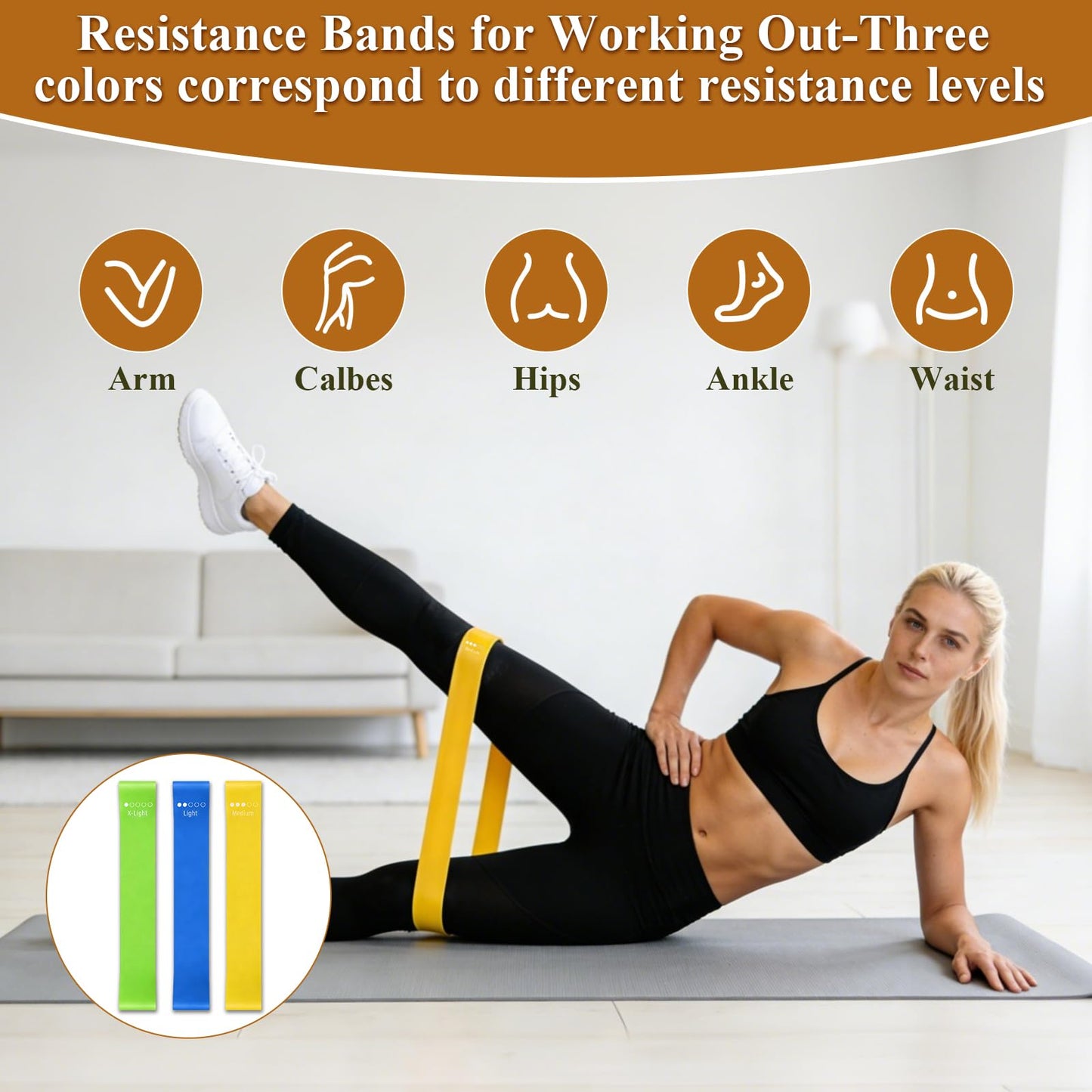 4 Pcs Fitness Resistance Band for Stretching and Yoga with 8-Level Adjustable Strap & 3 Loop Resistance Bands for Legs, Resistance Bands for Working Out, Pilates, Physical Therapy, Home Workout