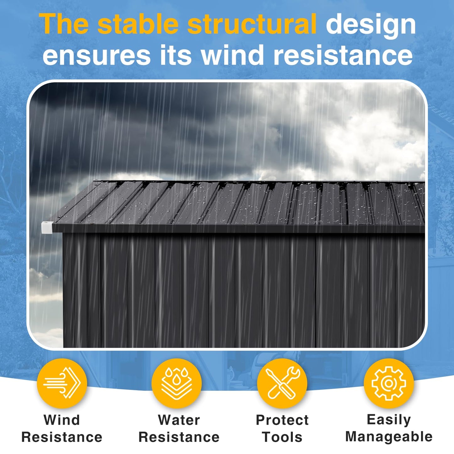 Breezestival 8'x12' Outdoor Shed Lean to Storage Sheds with Triple Doors Utility Galvanized Steel Sheds for Vertical Storage, Dual Lock Metal Shed with Sloped Roof for Mower,Bike,Garden Tools (Black)