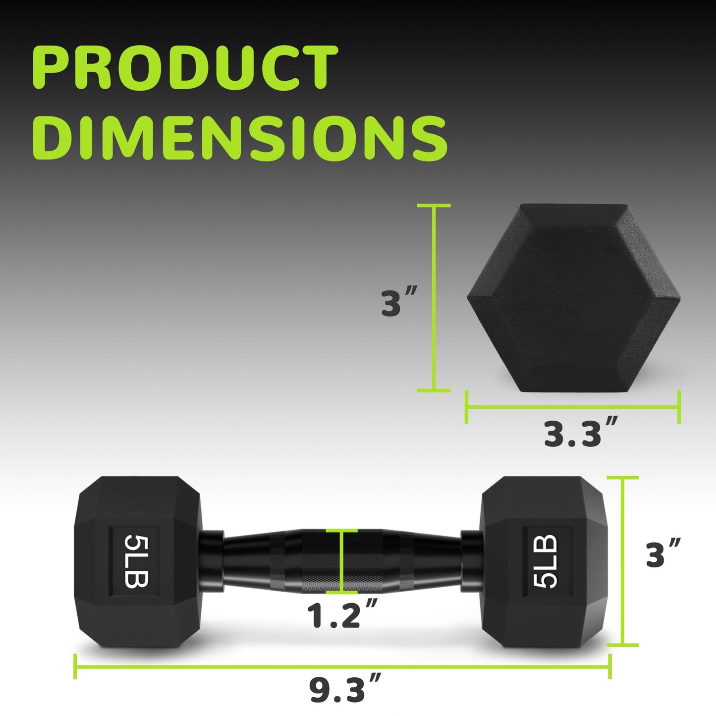 Fitvids Rubber Encased Exercise & Fitness Hex Dumbbell with Anti-Slip Metal Handle for Home Gym, 5 LB Pair