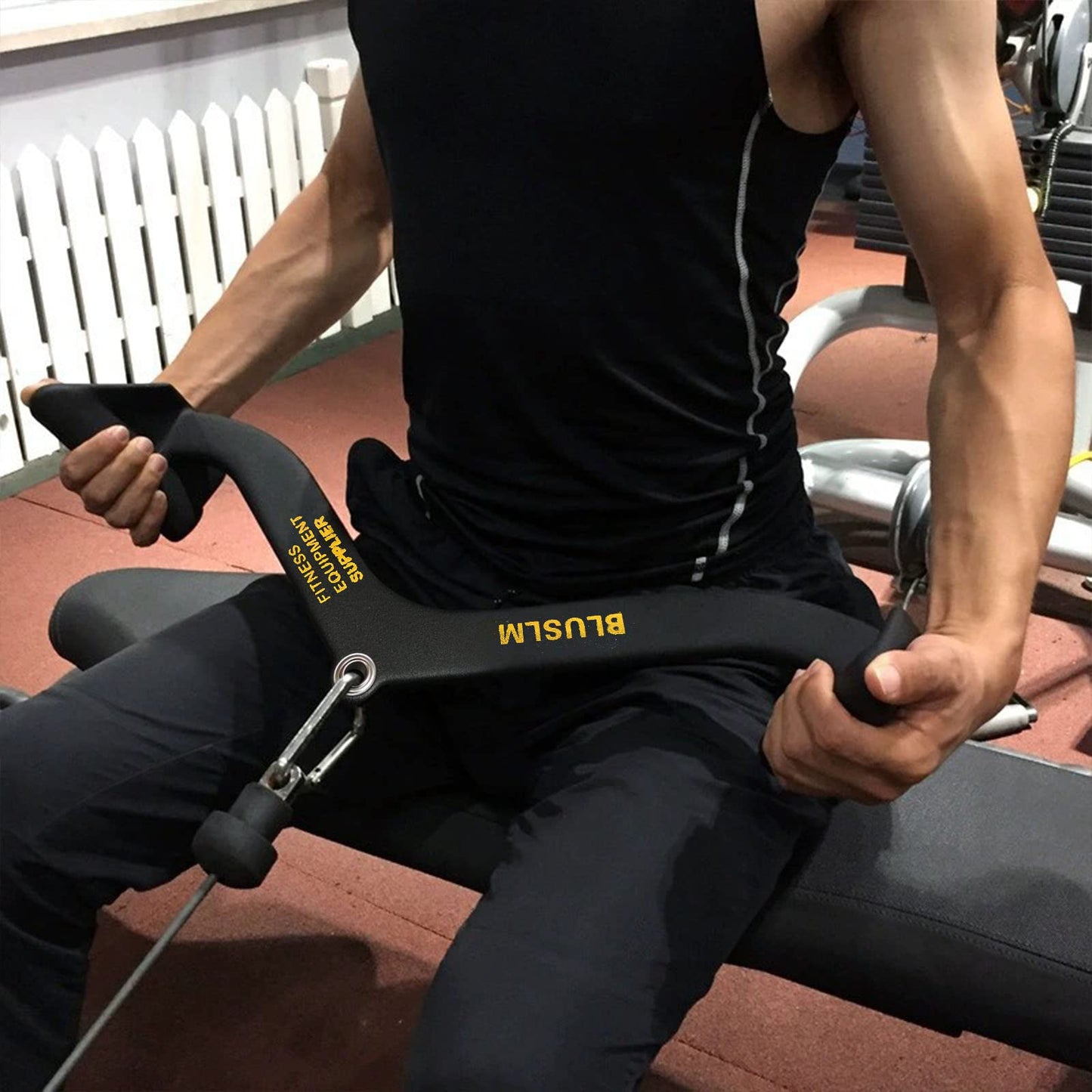 BLUSLM LAT Pull Down Bar for Cable Machine, LAT Pulldown Attachments T-bar V-bar Cable Attachment for Gym, Back Tricep Strength Training Handle