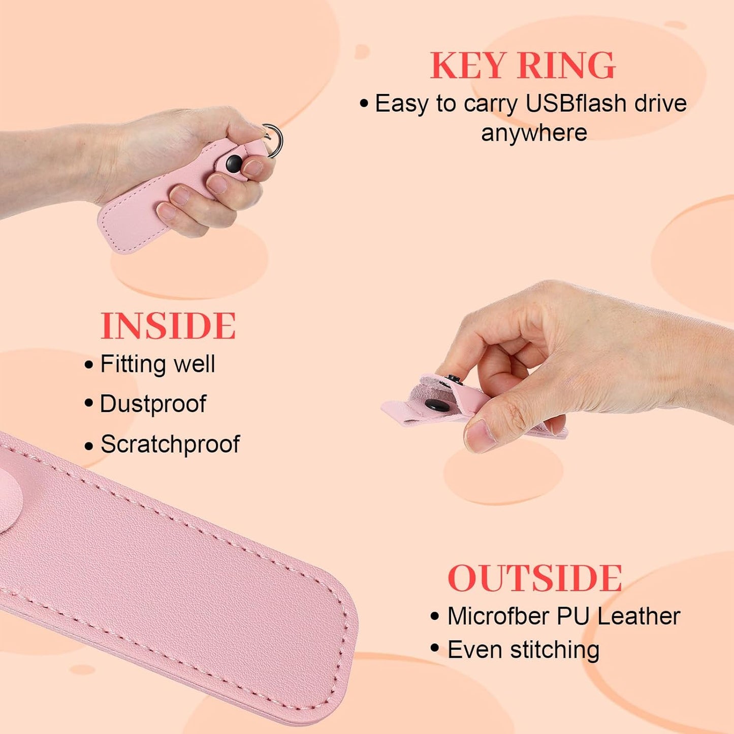 Ymapinc Pink Leather USB Flash Drive Case, Cute Pink Thumb Drive Holder for Women Girls, Portable Keychain USB Pouch