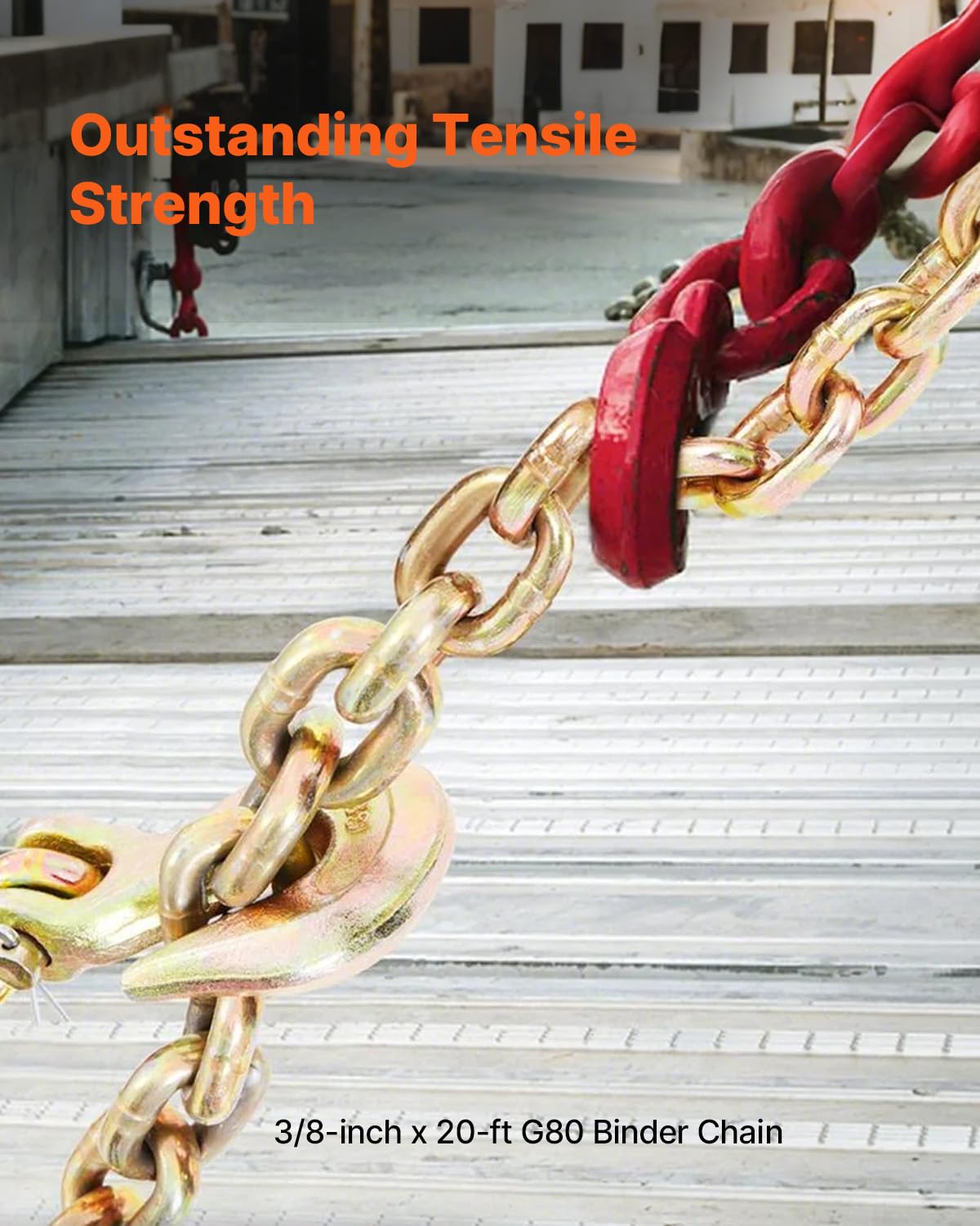 VEVOR 7100 LBS Transport Binder Chain, 3/8"x20' G80 Tow Chain with Grab Hooks, Galvanized Manganese Steel, DOT Certified, 2 Pack for Dock Factory Construction Site