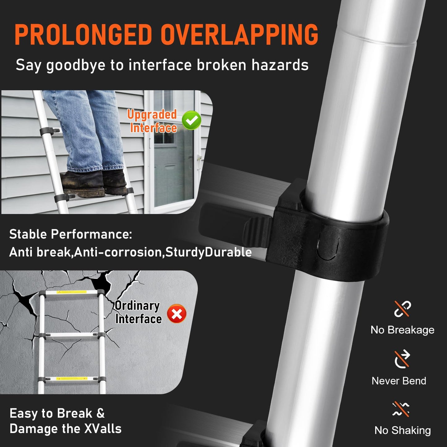 Telescoping Ladder 26.2FT Aluminum Lightweight Extension Ladder with Hooks 330 Lbs Heavy Duty Non-Slip Feet Folding Ladder Multi-Purpose Collapsible for Home RV Attic Outdoor Use (26.2 FT with Hooks)
