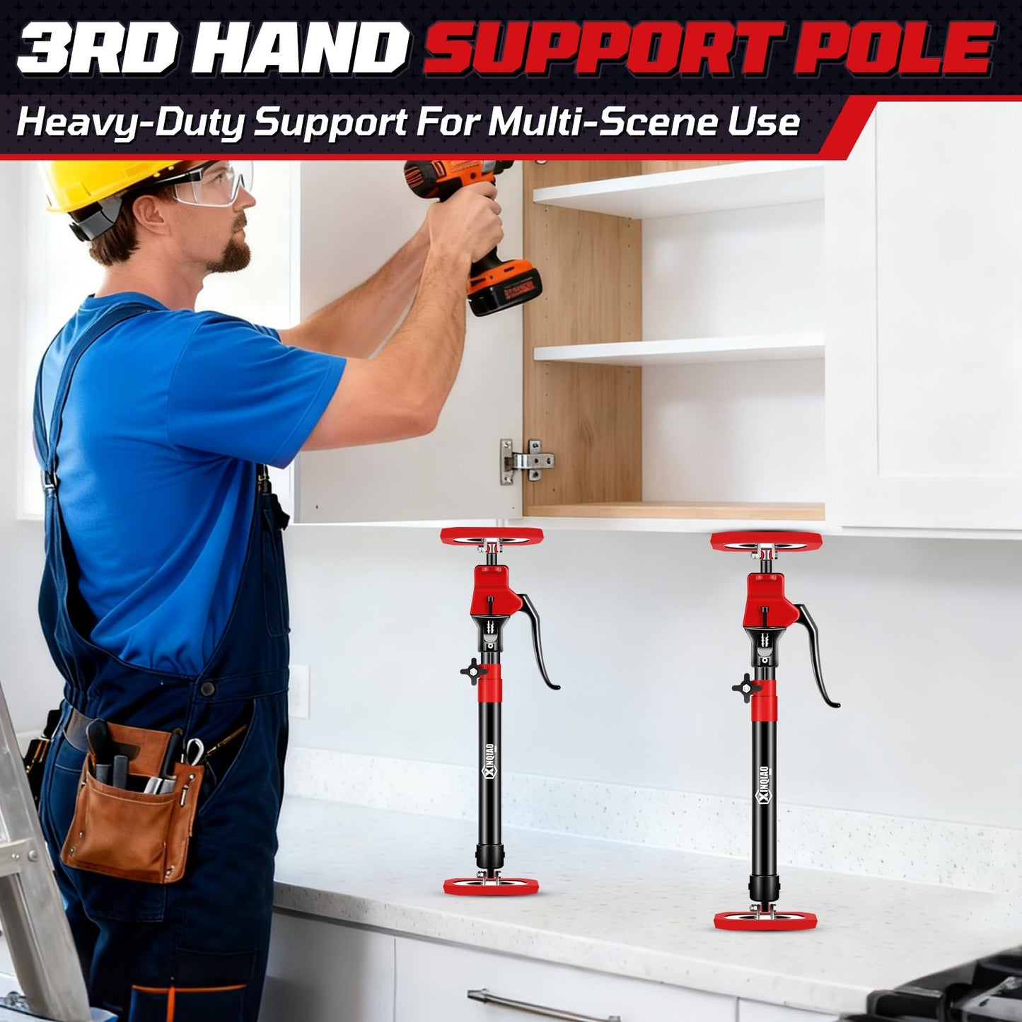 XINQIAO Cabinet Jacks for Installing Cabinets, Heavy Duty Third Hand Tools Adjustable Support Pole from 18.5 in to 29.5 in, 4 PCS