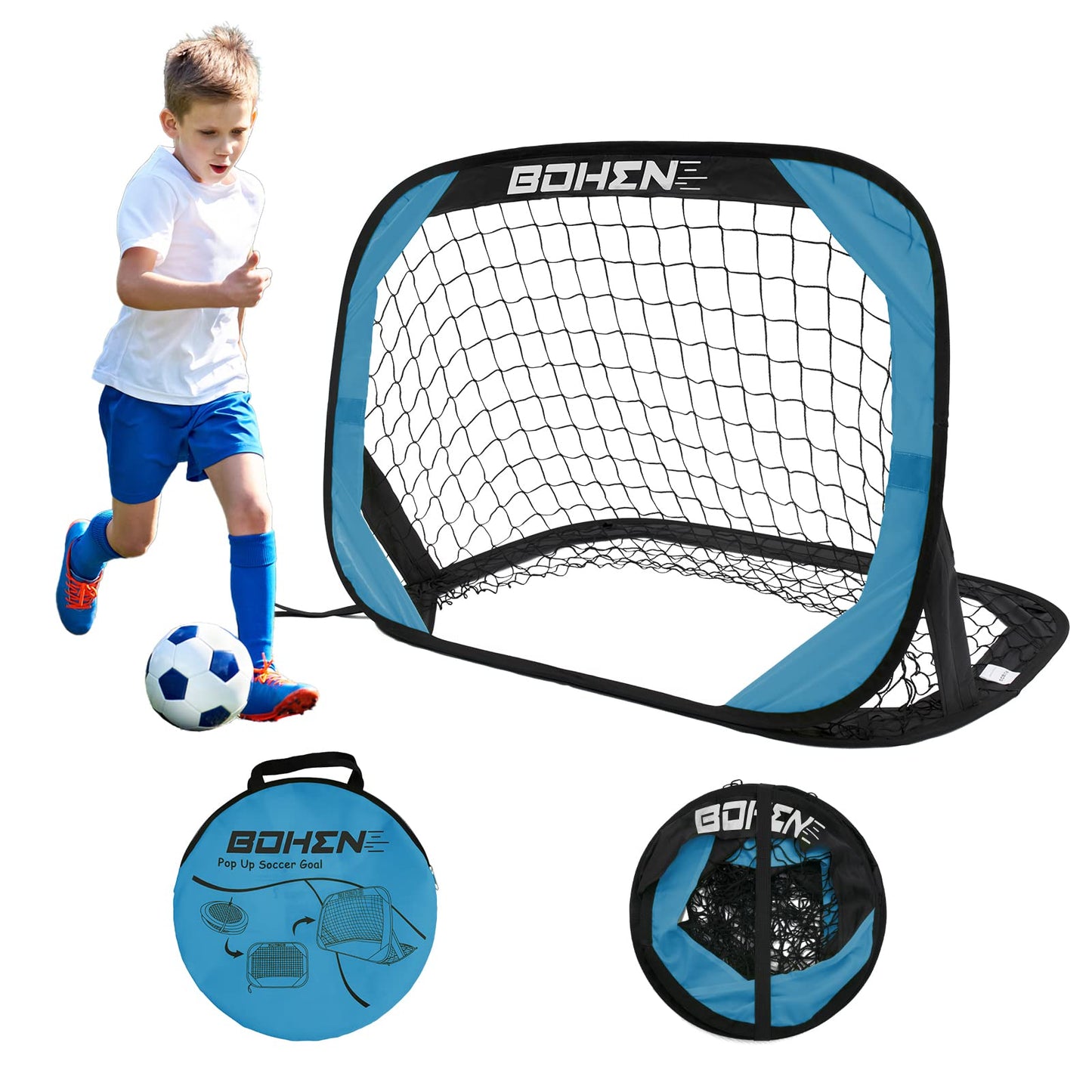 BOHEN Pop Up Soccer Goals for Kids-Foldable Portable Soccer Net for Outdoor Indoor Backyard Beach
