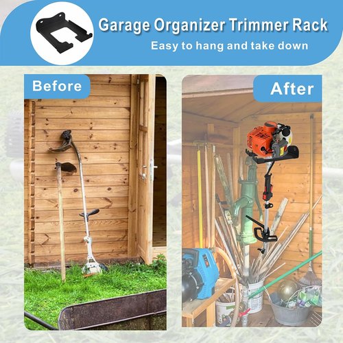 Ertuohg Garage Organizer - Heavy Duty Steel Trimmer Rack | Wall Mounted Garden Tool Storage, Black, 5.9 x 4.9 x 1.5 Inches