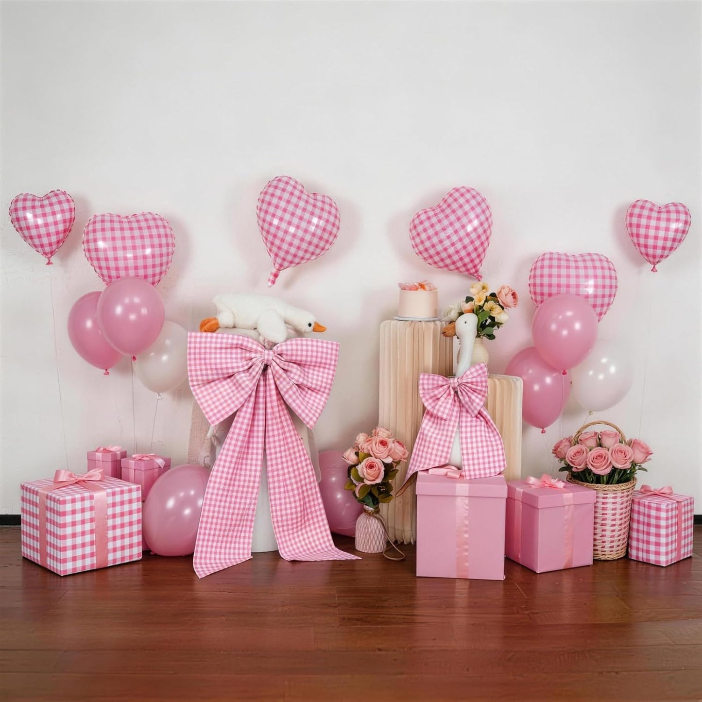 Silly Goose Pink Checkered Bow Decor | 2-Pack Large & Small for Coquette Room Backdrop