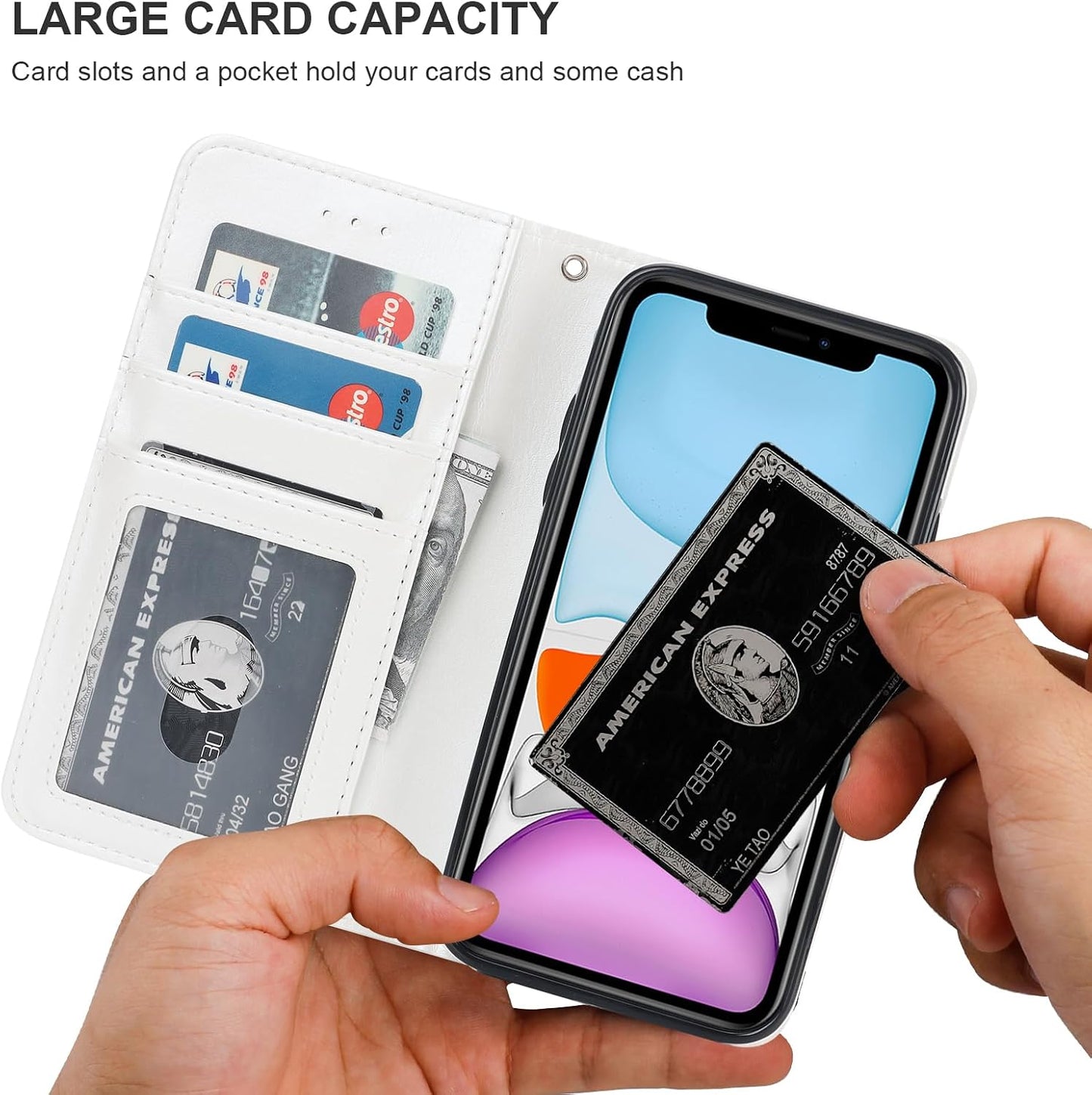 Bocasal 11 11 6.1 inch for iPhone Wallet Case with Card Holder PU Leather Magnetic Detachable Kickstand Shockproof