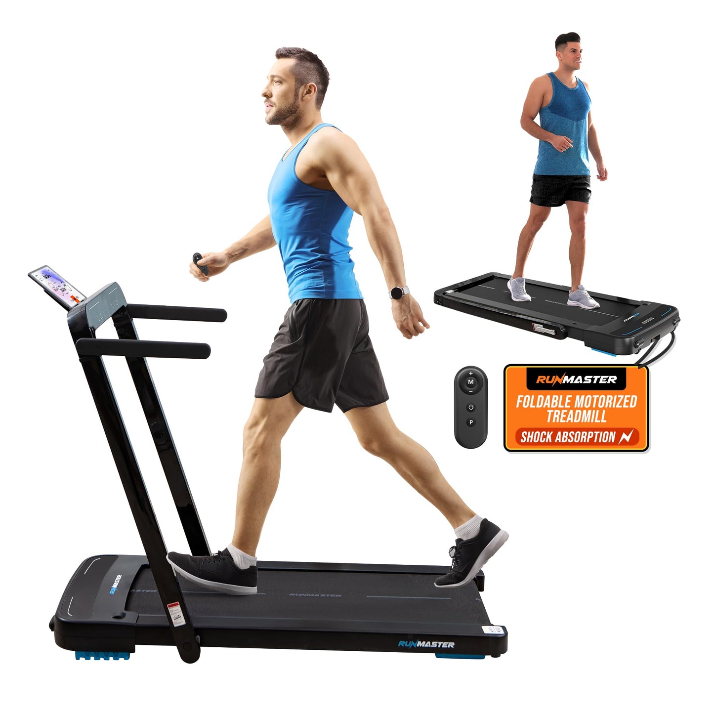 RunMaster 2 in 1 Folding Treadmill - Portable, Space-Saving, 2.5HP Under Desk Electric Treadmill with Foldable Handle, Bluetooth, Large Belt for Walking and Jogging, 12 Exercise Programs - Black