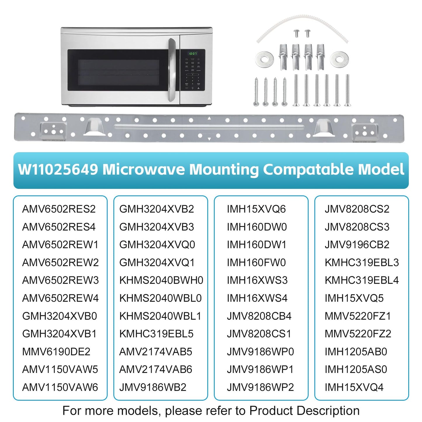 W10440498 W11025649 Microwave Mounting Plate Microwave Bracket Wall Mount Bracket Replacement for Whirlpool Amana Maytag Microwave Bracket Replaces AP6245752 PS12074431 W10821385, Length 29.6 in