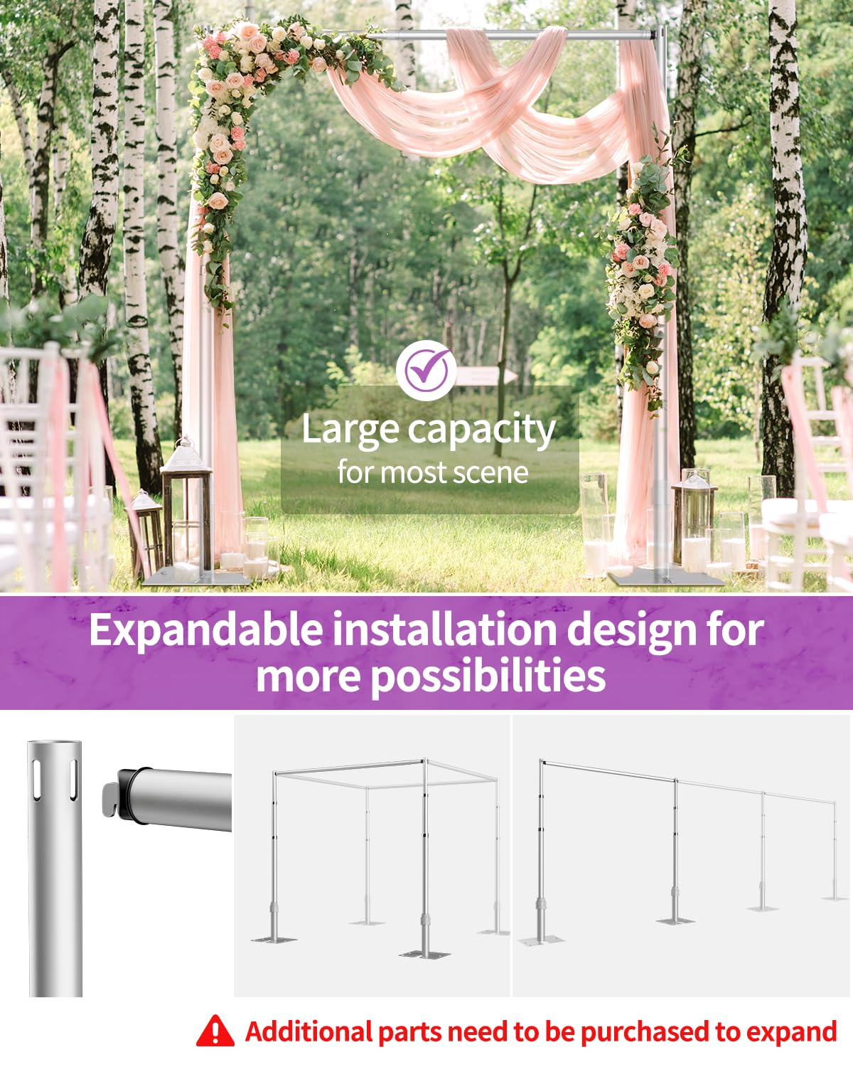 10x10 Pipe and Drape Stand Kit, Heavy Duty Backdrop Stand Adjustable, Sturdy Metal Back Drop Decoration Frame with Flat Base for Parties, Flower Wall, Wedding, Event,Trade Shows, Photo Shoot