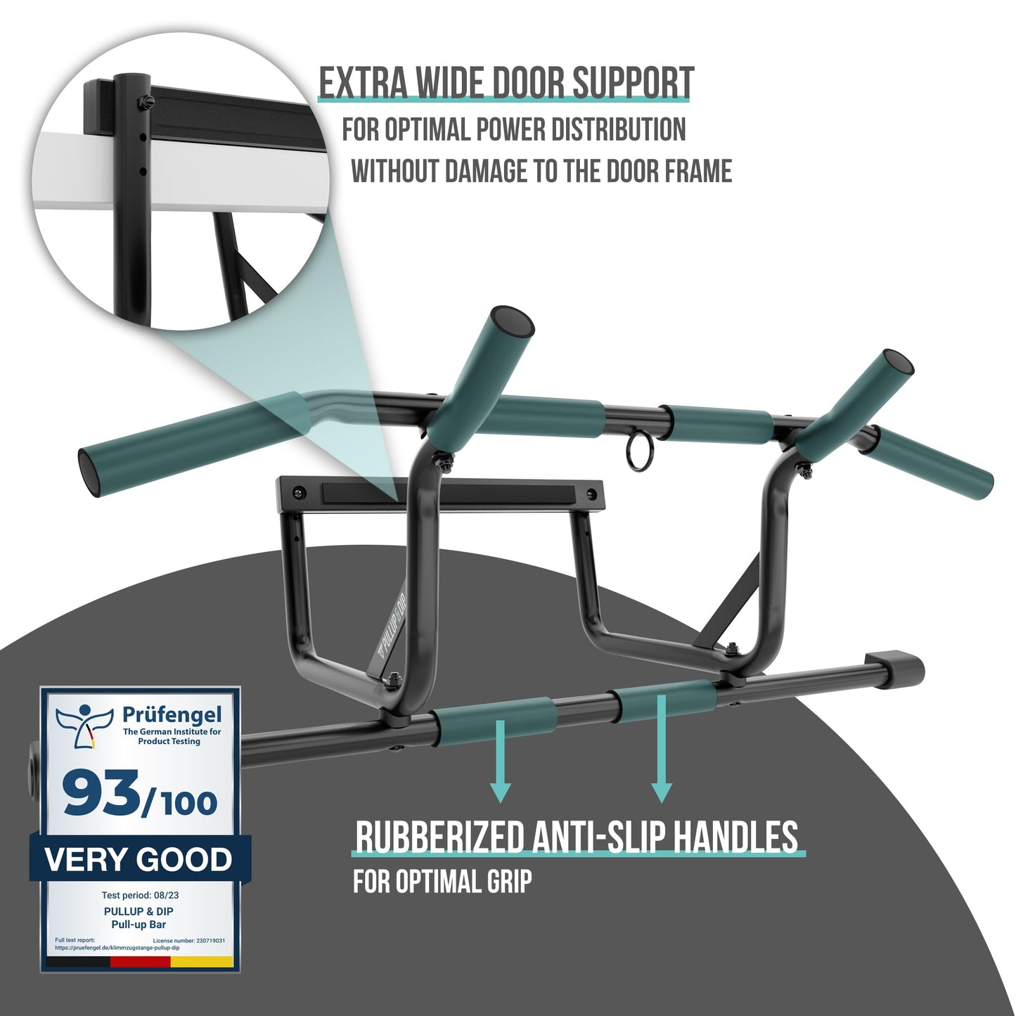 PULLUP & DIP Doorway Pull-Up Bar Without Screwing And No Slipping, Professional Door Frame Chin-Up Bar With Pull-Up Band, Padded Handles + eBook, Up To 240 lbs
