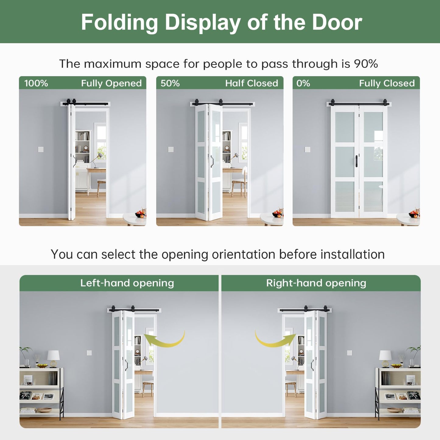 ROYMELO Bifold Barn Door 42x84 Inch (Double 21x84), White Frosted Glass Bifolding Doors with 46" Hardware Kit Included, Closet Sliding Wood Panel Slab, Save Space, Simple DIY Assembly