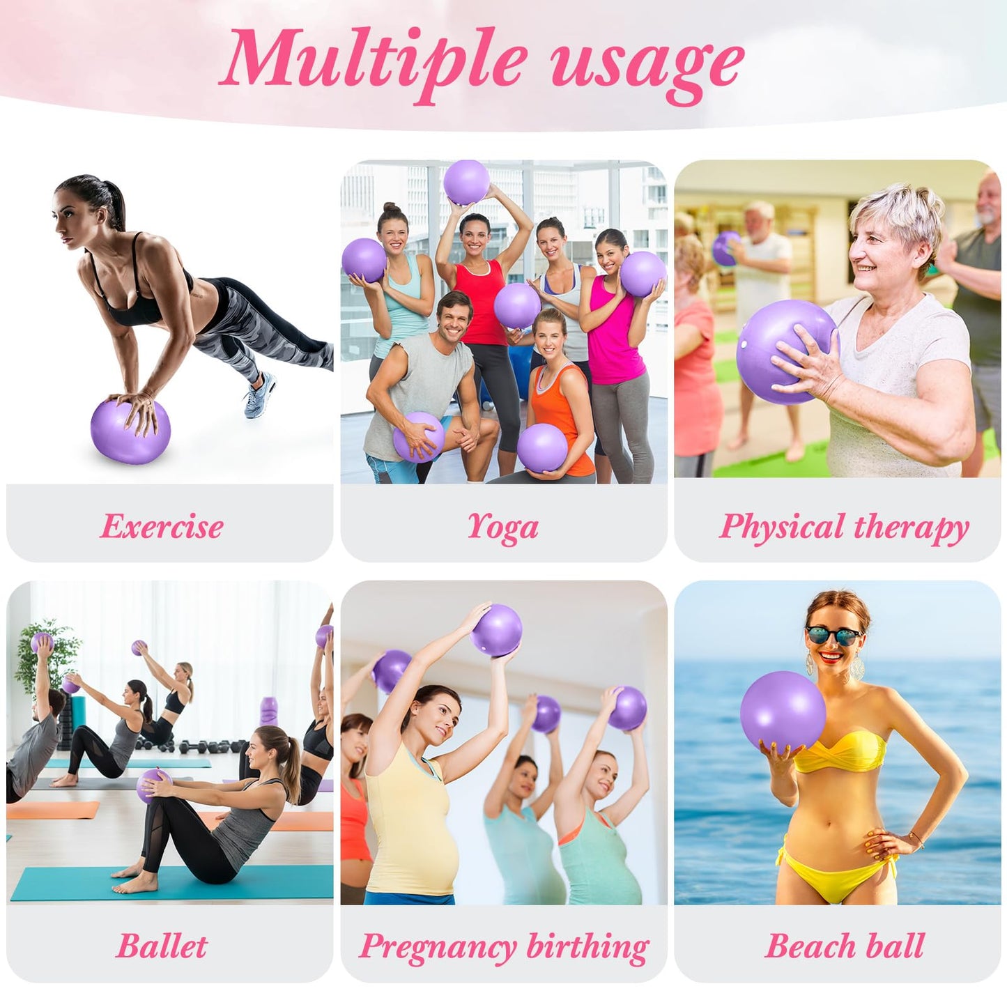 Sotiff 20 Pcs Small Exercise Pilates Ball Bulk 9 Inch Mini Yoga Ball Anti Burst and Slip for Stability Fitness Physical Therapy Stretching & Core Workout at Home Gym Class(Pink,Purple,Blue,Gray,Green)
