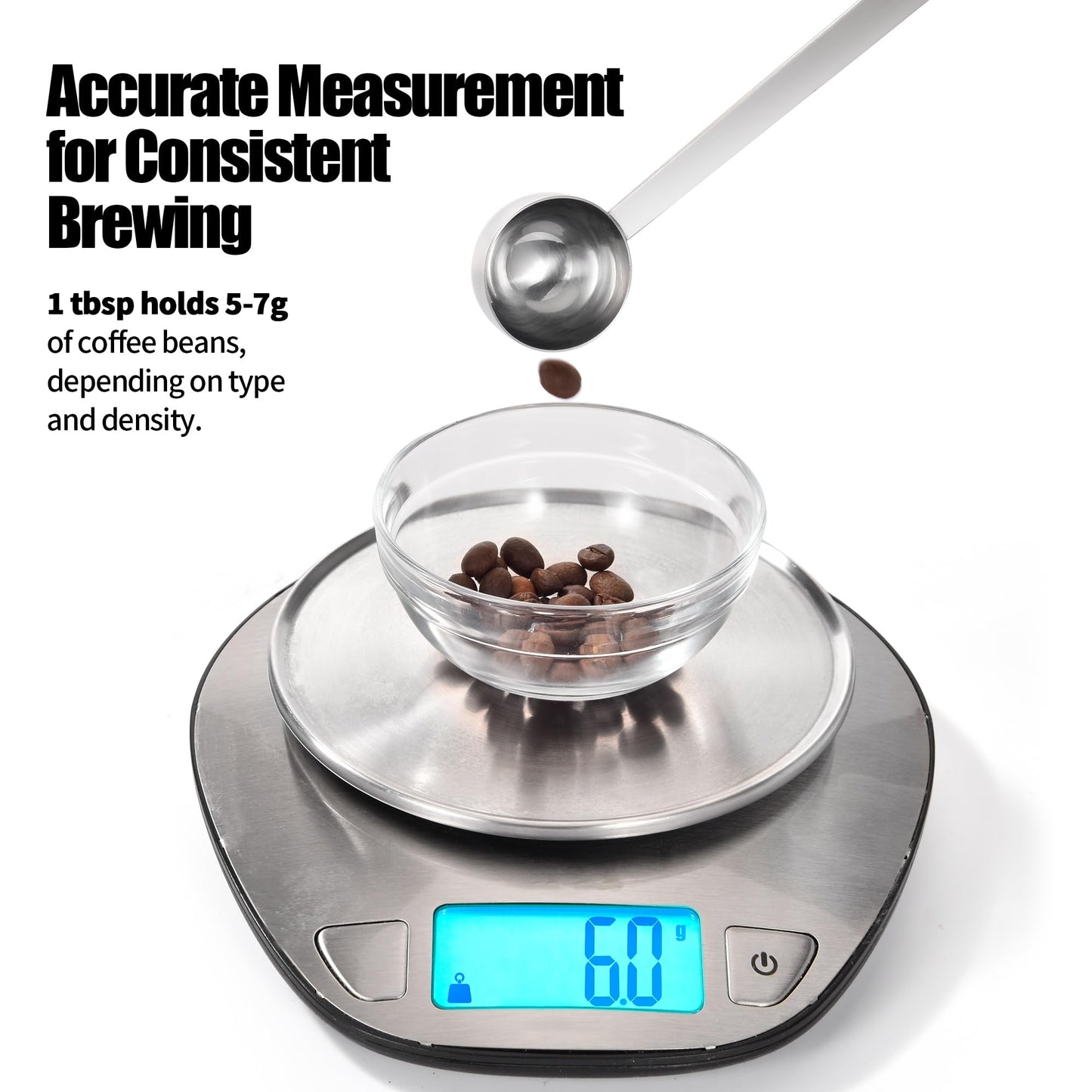 18/8 Stainless Steel Coffee Scoops, Doosu Food-Grade Metal Measuring Spoons with 8.5in Long Handle, Tablespoon Scooper for Coffee Beans, Ground Coffee, Espresso, Protein Powders, Tea (1 & 2 Tbsp)