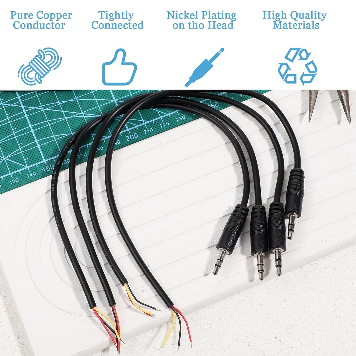 Jxiwfvl 4 3.5mm 3 1/8" PCS Male Plug Jack Connector Replacement Repair, Pole Jack Stereo Audio Cable for Scanner