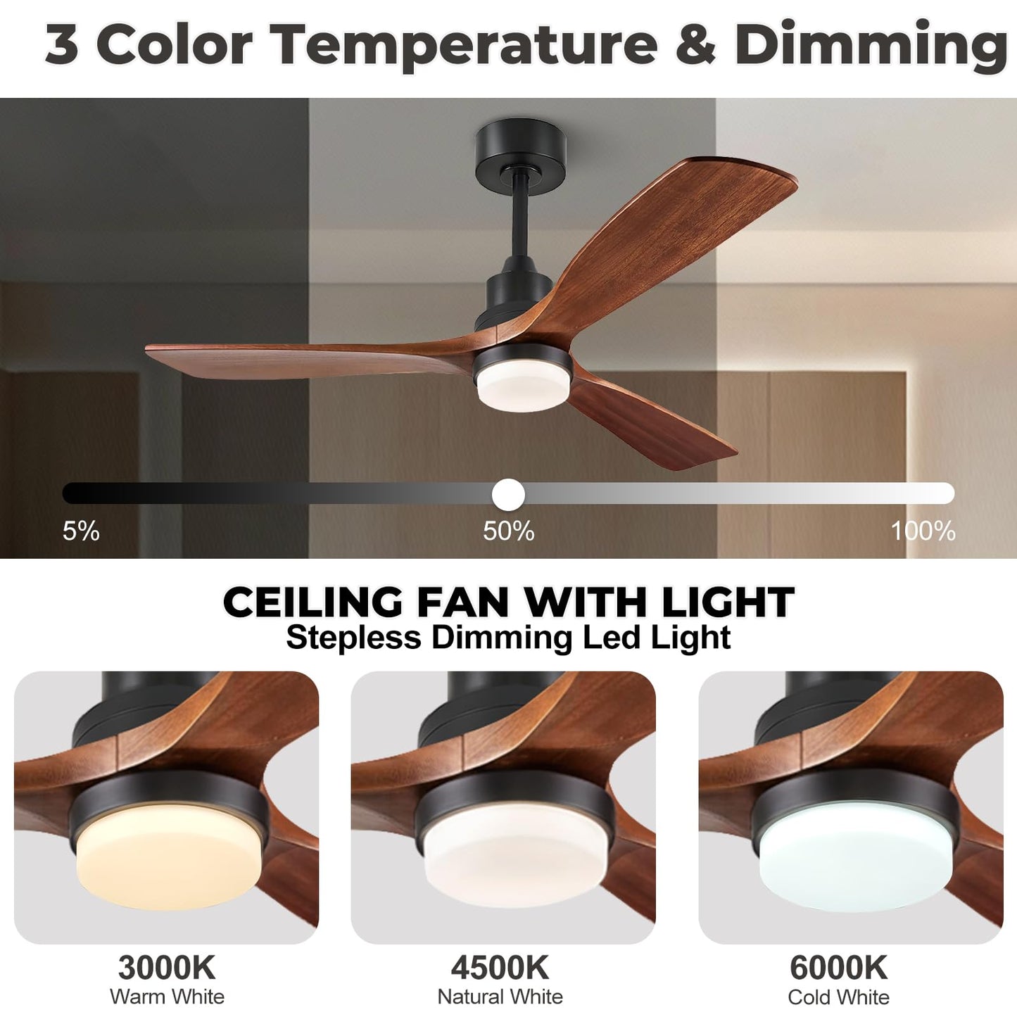 ORGINESE 60 inch Smart Ceiling Fan with Lights,Outdoor Ceiling Fan 3 Wood Blades Compatible with Alexa/Gg Voice Control&App&Remote,Quiet DC Motor for Covered Patio Porch Bedroom,Dark Walnut
