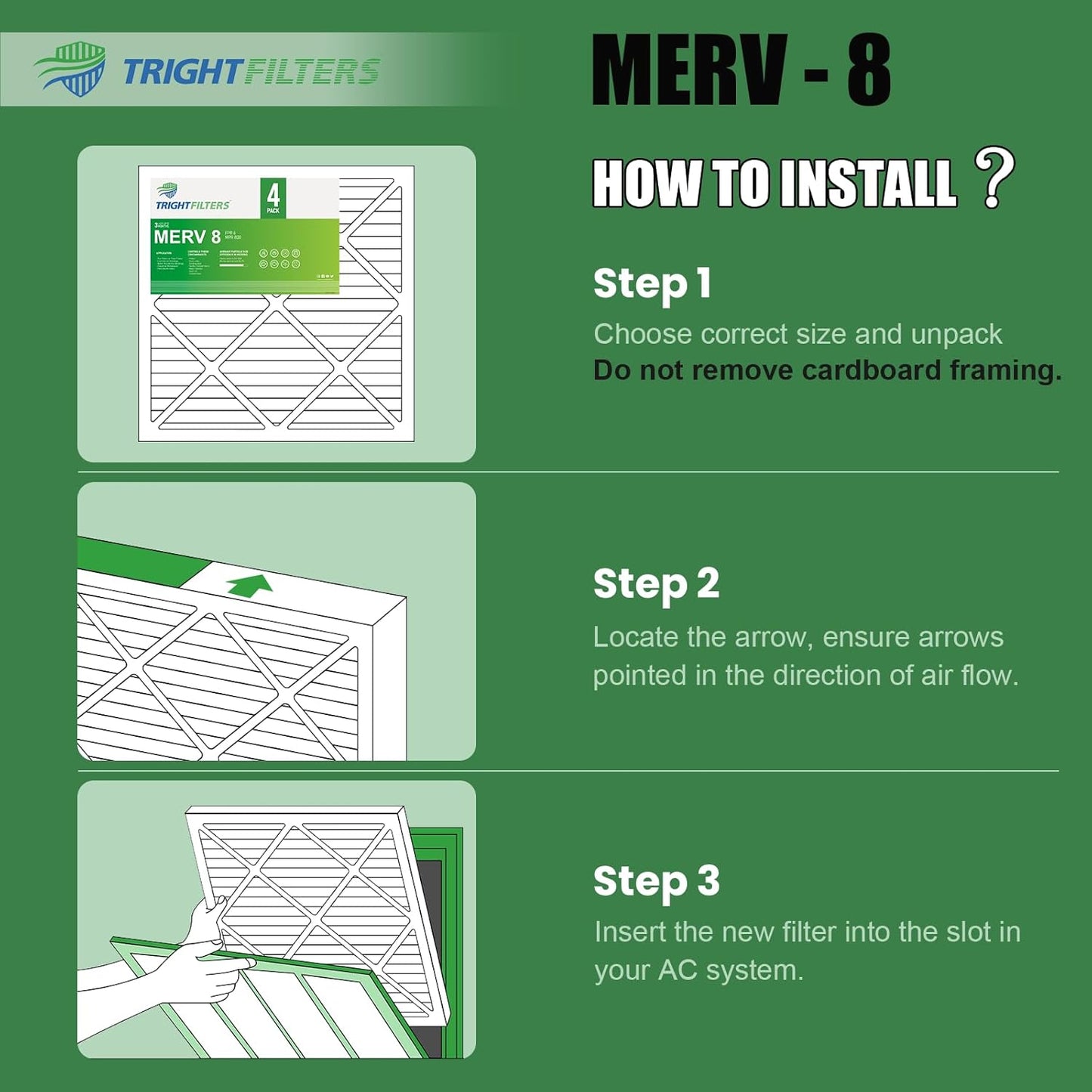 TRIGHTFILTERS 20x20x1 Air Filter - MERV 8 Pleated Dust Defense | 4-Pack Replacement for HVAC Systems