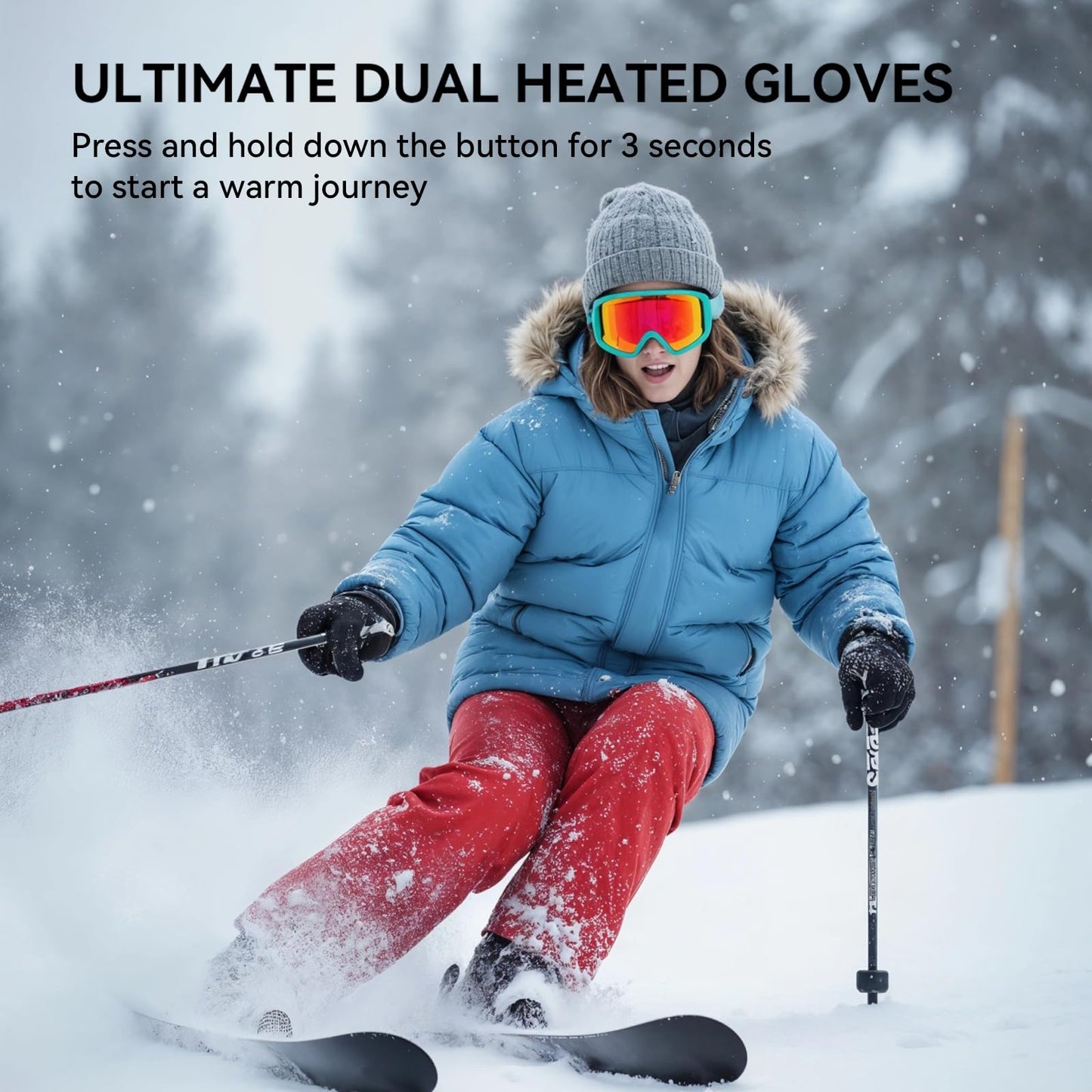 CUEHEAT Heated Gloves, Palm & Back Double Heating, Winter Outdoor Windproof Warm Thick Gloves, Battery-Powered Hand Warmer (CH03, Small)