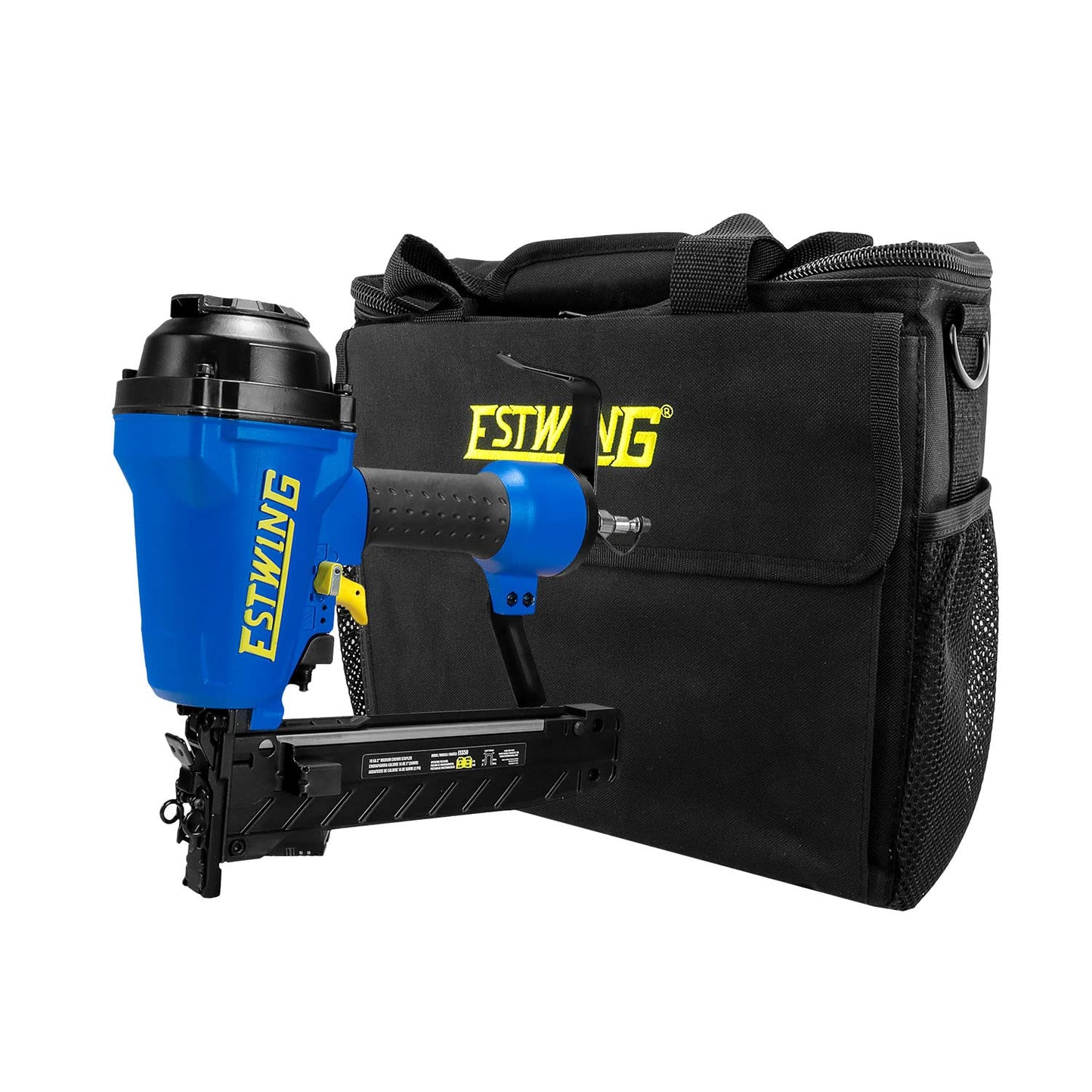 Estwing ESS50 Pneumatic 16-Gauge 2" Medium Crown Construction Stapler with Adjustable Metal Belt Hook, 1/4" NPT Industrial Swivel Fitting, and Bag