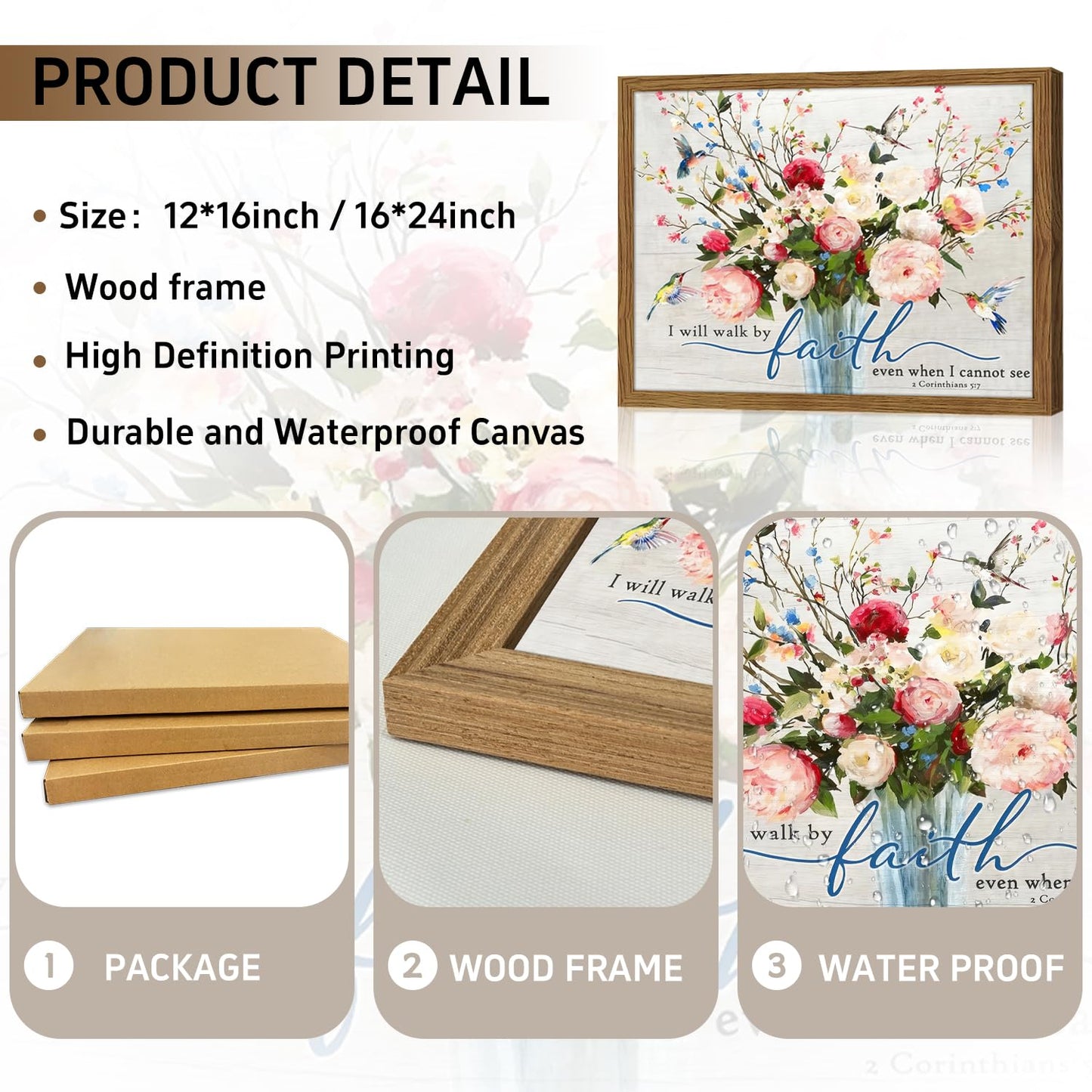 Dytila Bible Verses Wall Decor - Wood Framed 16x24 Inch Scripture Wall Art, Floral spiritual Paintings, Inspirational Religious Canvas Prints, Christian Faith Based Gifts for Home & Office