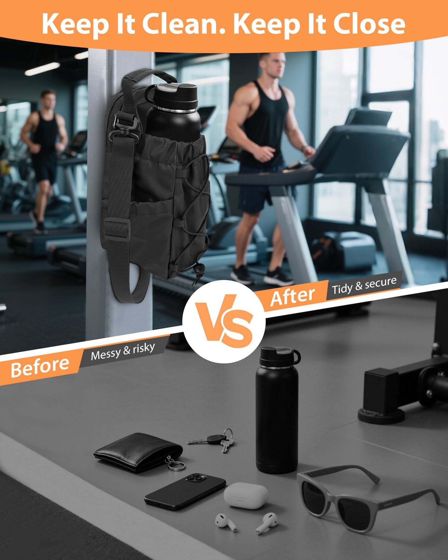 Carttiya Magnetic Gym Bag for Men Women-Water Bottle Carrier Holder with Strap & Phone Pockets for 40oz Tumbler with Handle, 4 Built-in Magnets Small Gym Bag for Sports, Concert Airline Travel Walking