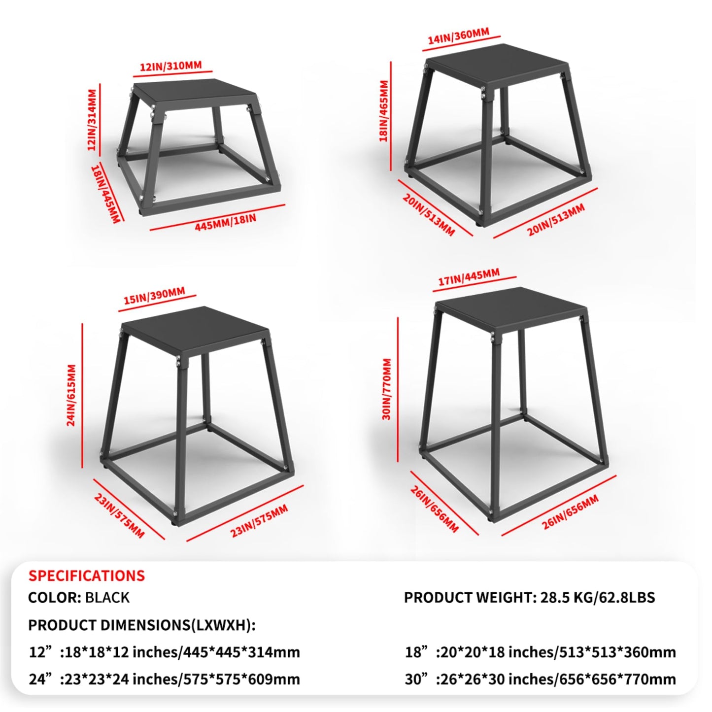 ActiveTrail Plyometric Jump Box, Steel Plyo Platform and Jumping Box, Anti-Slip Exercise Step Up Box for Home Gym Training