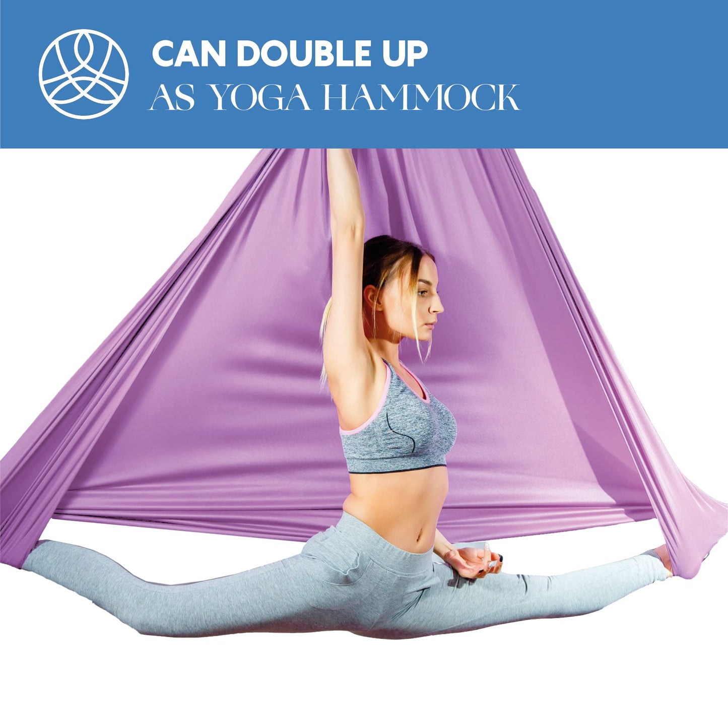 Aum Active Aerial Silks Starter Kit - Durable 9 Yards of Aerial Yoga Hammock with Hardware & Guide - Aerial Swing for Acrobatic Flying Yoga & All Levels (Aerial Rigging Point Up to 13ft)