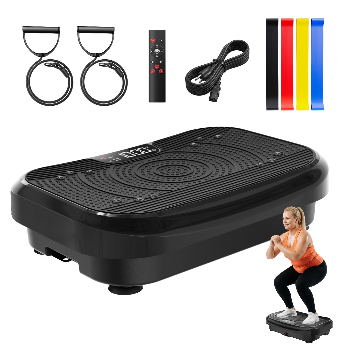 Steelite Vibration Plate Exercise Machine 450LBS Capacity, Full Body Workout Vibrating Plate for Lymphatic Drainage Weight Loss, 199 Levels Shake Platform with Resistance Bands for Women Men