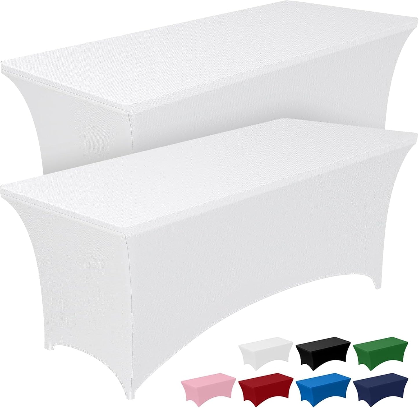 Pureegg Spandex Tablecloth - 6ft Fitted Rectangle Cover | Wrinkle-Free Stretch for Parties & Weddings, White