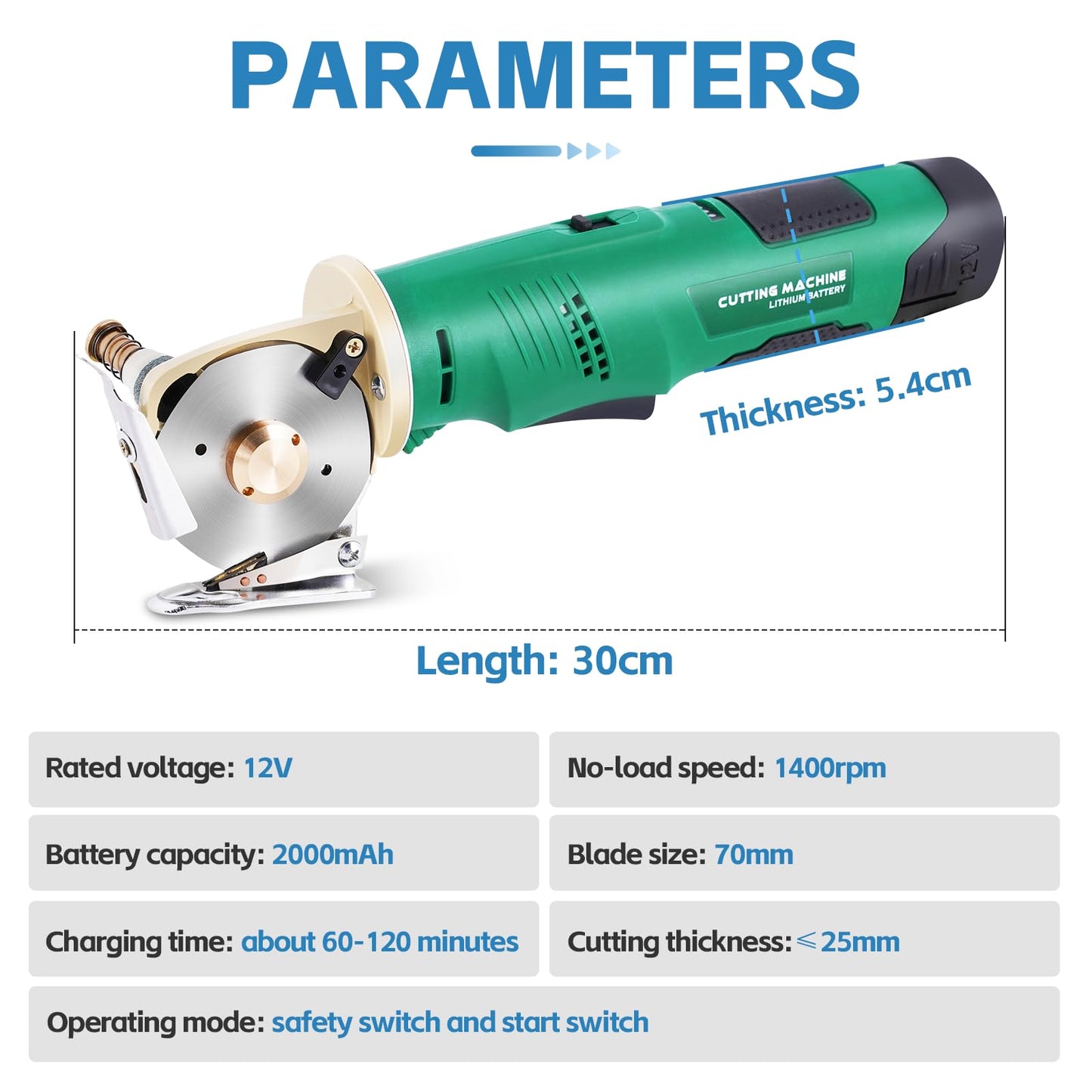 MXBAOHENG Electric Rotary Cutter Cordless Electronic Scissors Rechargeable Cardboard Cutter with Safety Lock, for Cutting Fabric/Paper/Carpet/Leather (2 Batteries)