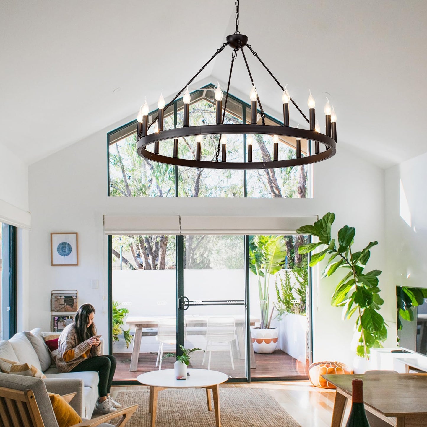 ZBMYRBZJ Black Wagon Wheel Chandelier 40 inch,20-Light Farmhouse Wagon Wheel Chandeliers Round Industrial Ceiling Light fixtures for Porch high Ceilings Living Dining Room Foyer Entryway
