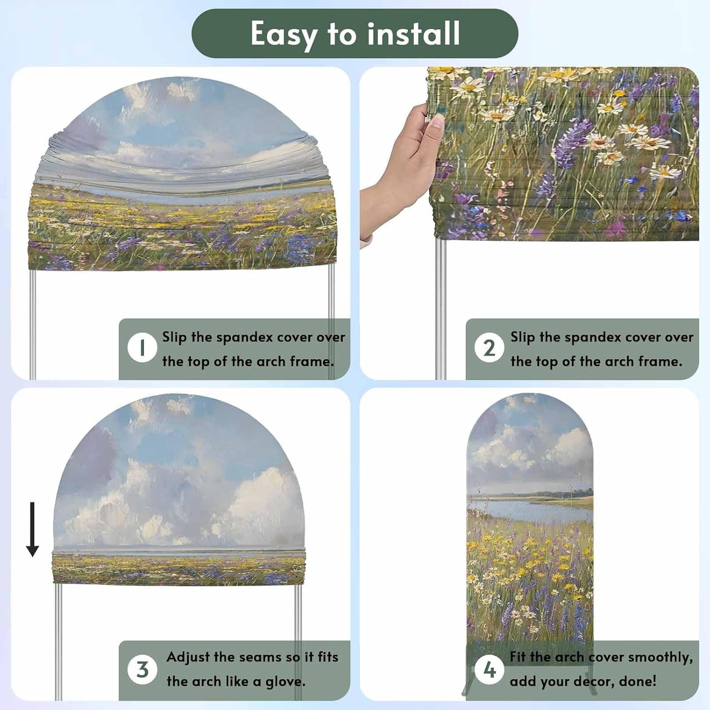 Jnbasdffb 7.2 Spring Floral Wedding Arch Cover, Stretchy Spandex Arch Backdrop Stand Covers FT, Oil Painting Pastoral