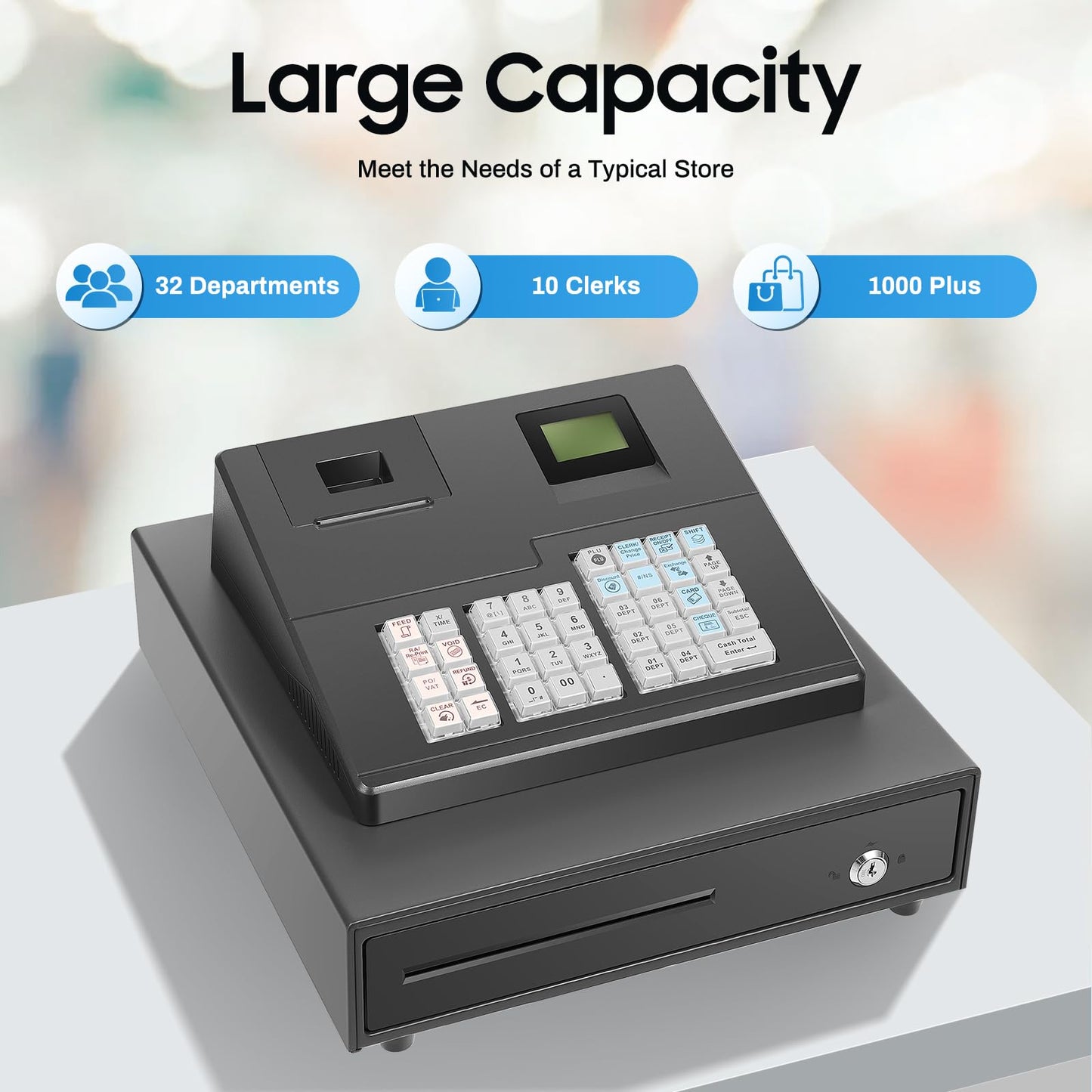 39 Keys Cash Registers with Locked Cash Drawer, Electronic Cashs Register for Small Businesses, 8 Digits LED Cash Register for Catering, Supermarkets, Clothing Stores, Hamburger Stores