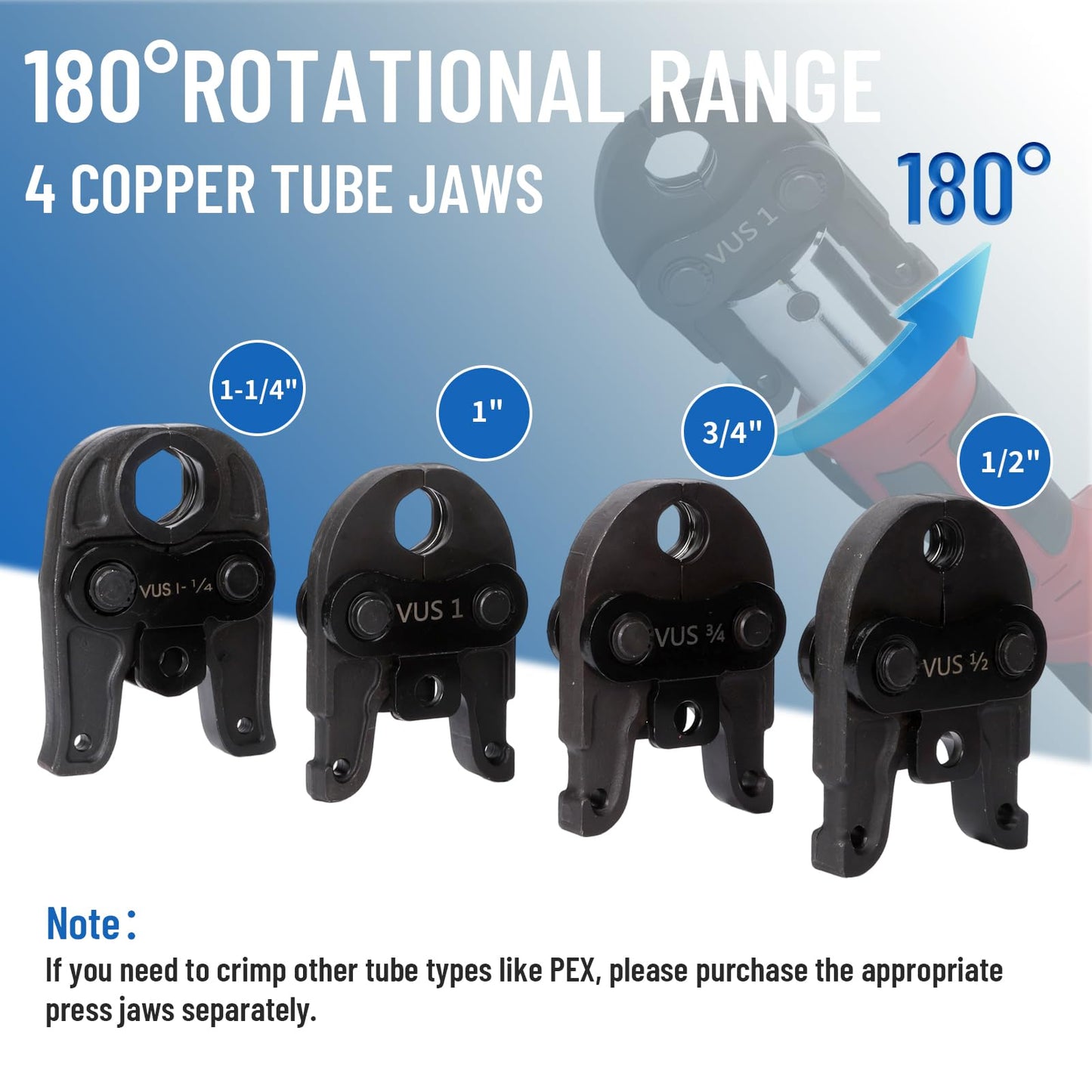 Pro Press Tool,18V Electric Pipe Crimping Tool with 4 Pro Press Jaws 1/2” 3/4“ 1” 1-1/4” US Standard for Copper, 2PCS 4AH Battery, Fast Charger & Carrying Case